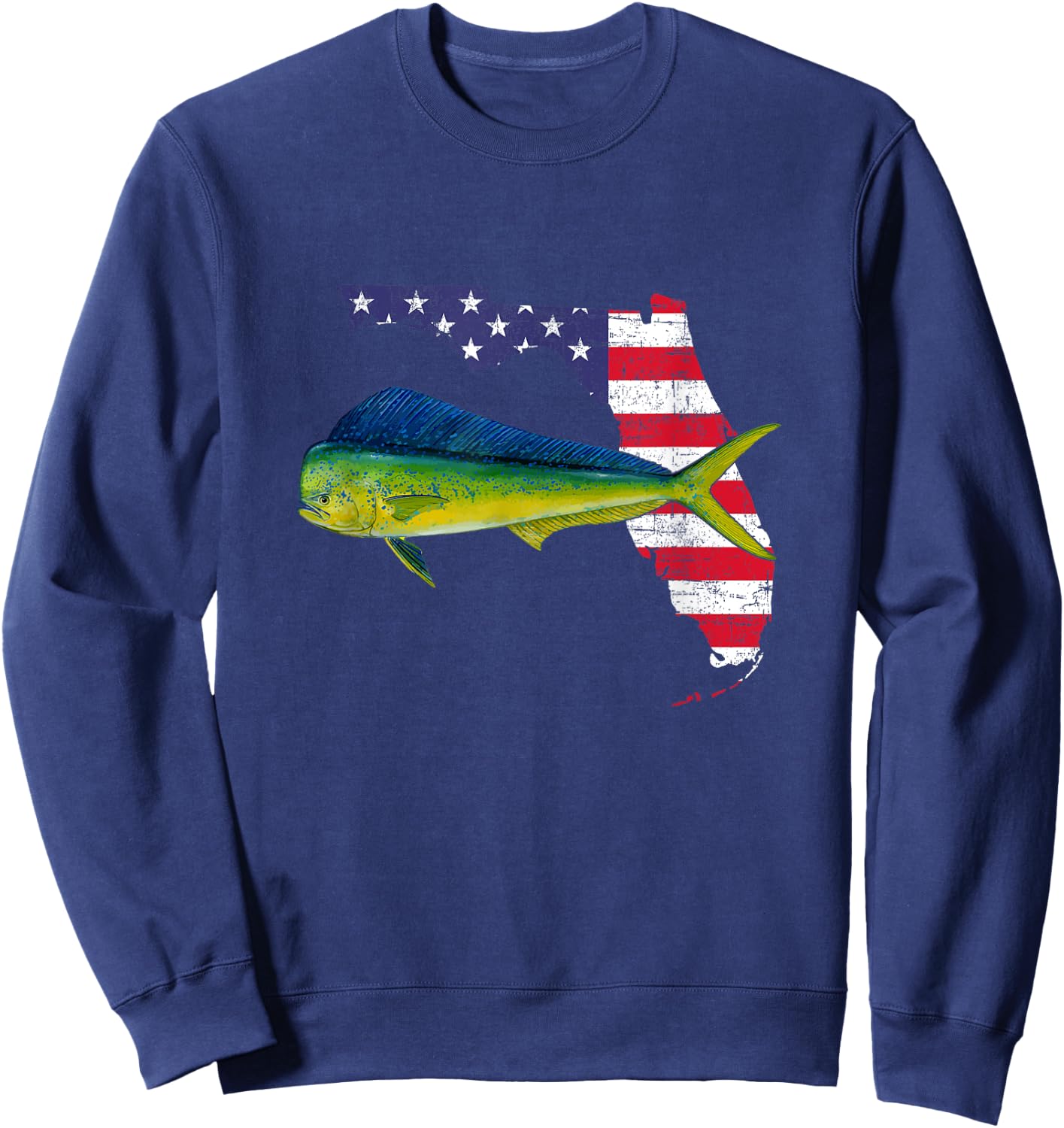 Mahi Mahi Florida, American Flag, Fishing Mahi Mahi Sweatshirt - Sweatshirt | Navy
