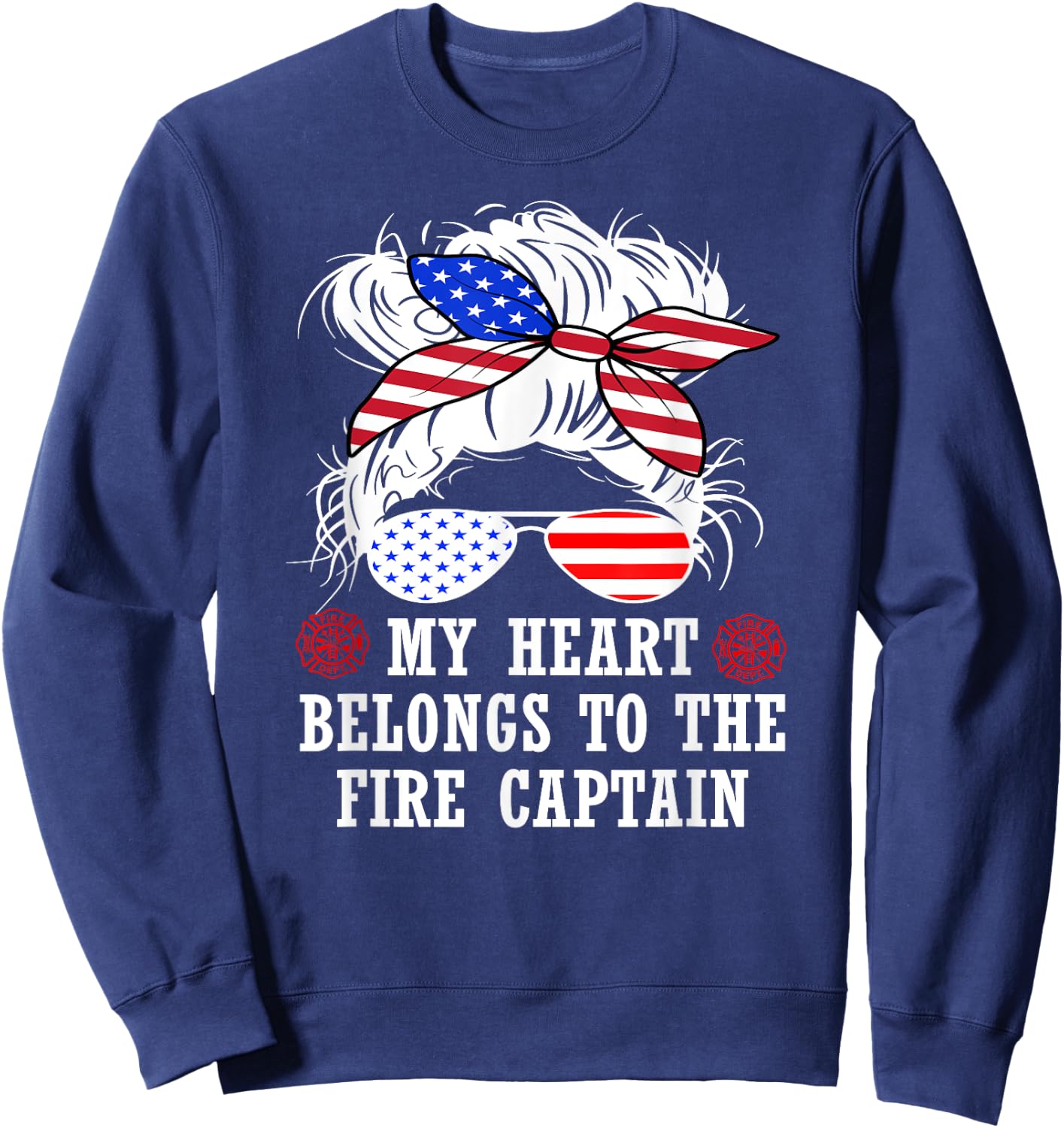 My Heart Belongs to Fire Captain Firefighter Mom Wife Gifts Sweatshirt - Sweatshirt | Navy