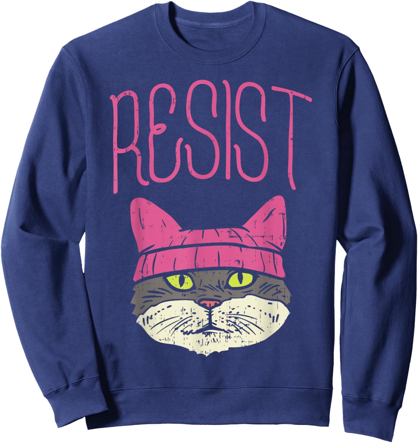 March Shirt Resist Pink Hat Kitty Cat Lover Gift Sweatshirt - Sweatshirt | Navy