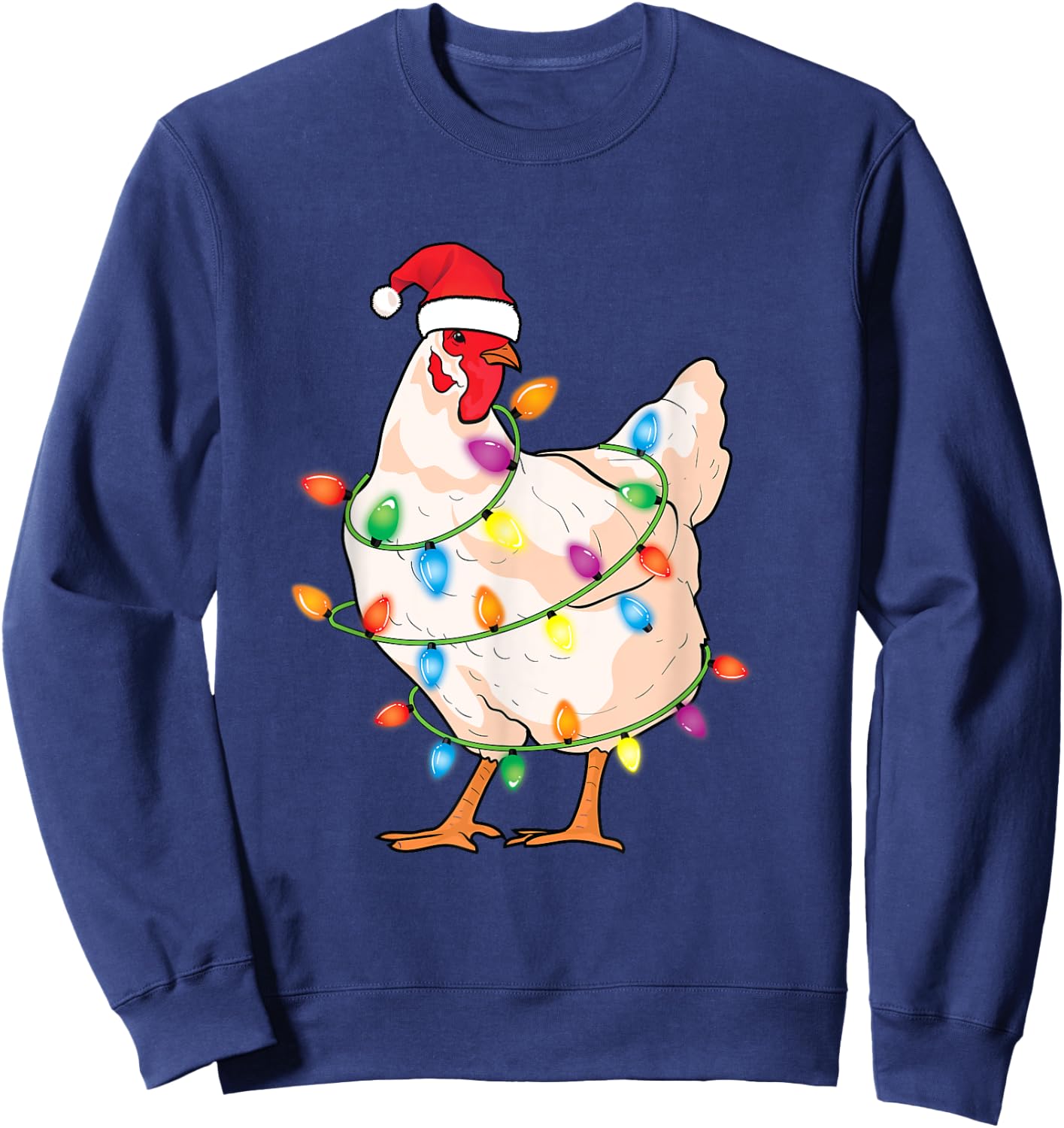 Chicken Christmas Tree with Santa Hat Farmer Funny Chicken Sweatshirt - Sweatshirt | Navy