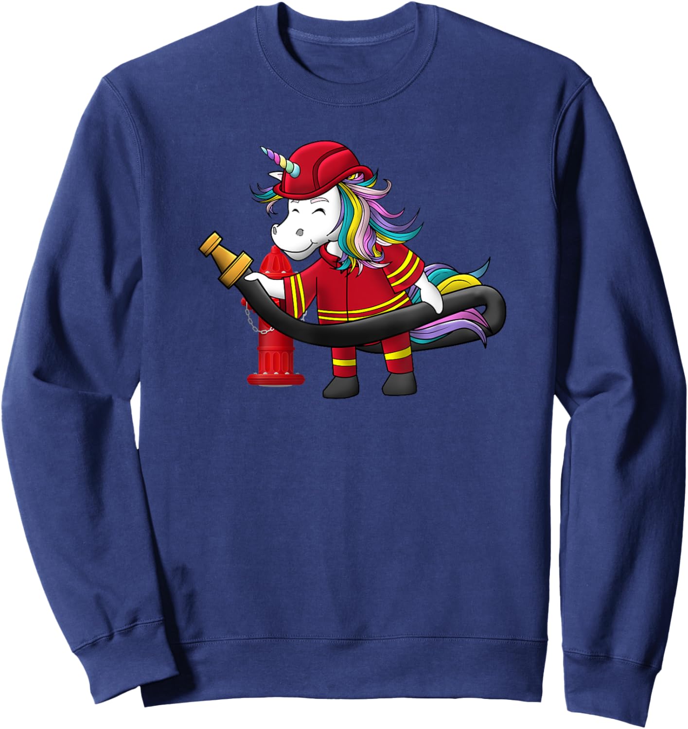Unicorn Firefighter Fireman Birthday Party Funny Girl Love Sweatshirt - Sweatshirt | Navy