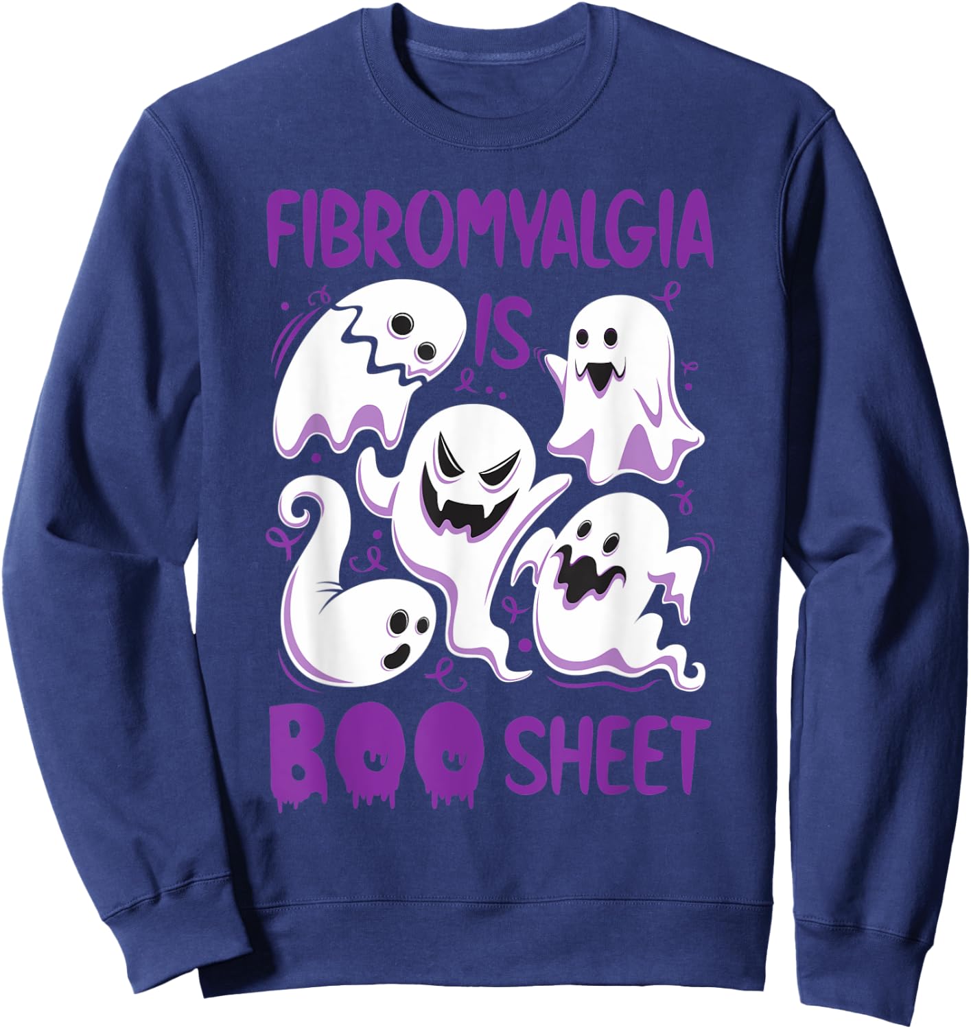 Fibromyalgia is Boo Sheet Purple Boos Funny Halloween Ghost Sweatshirt - Sweatshirt | Navy