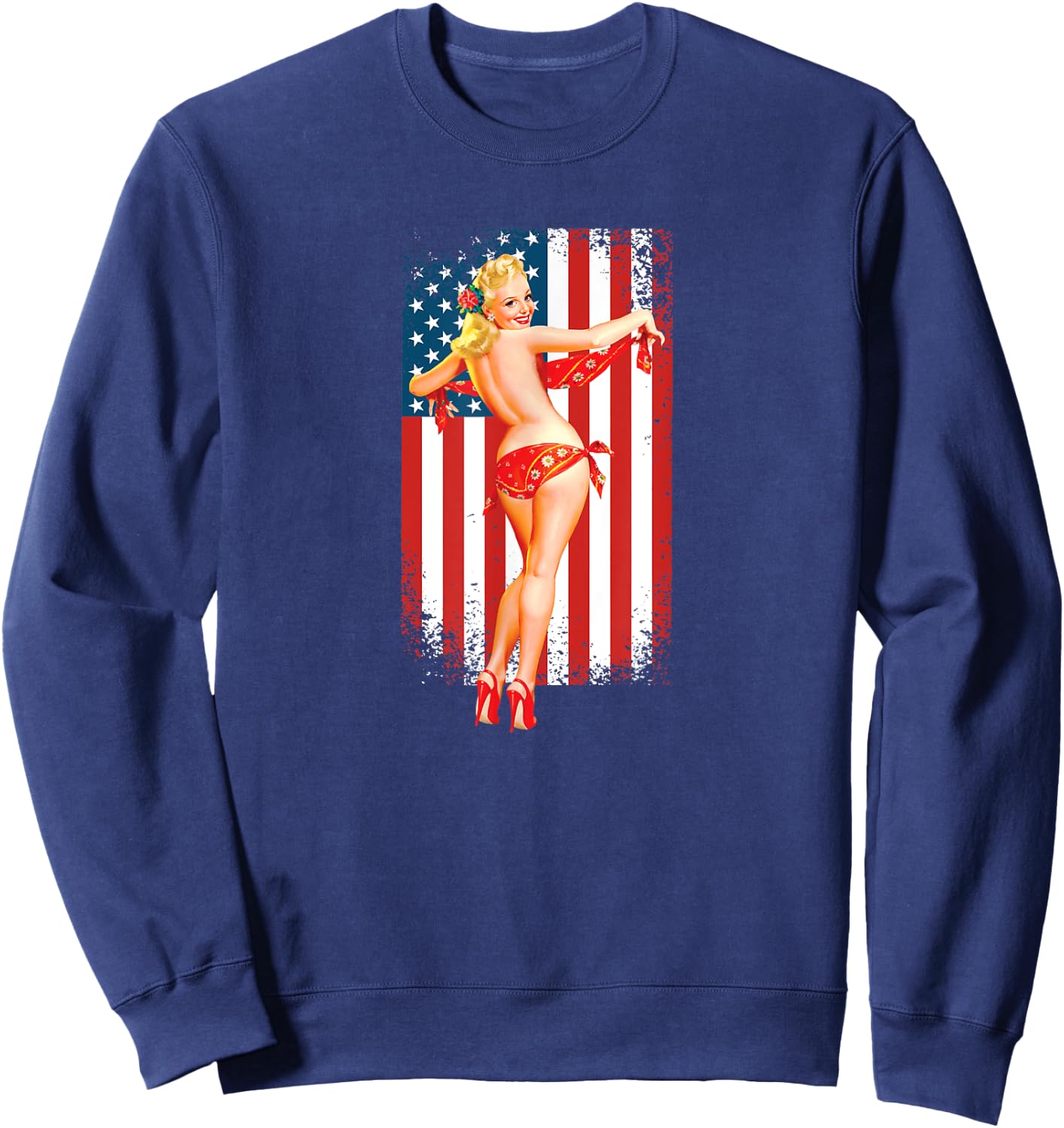 Patriotic Vintage Sexy Pinup Girl Sweatshirt - Sweatshirt | Navy