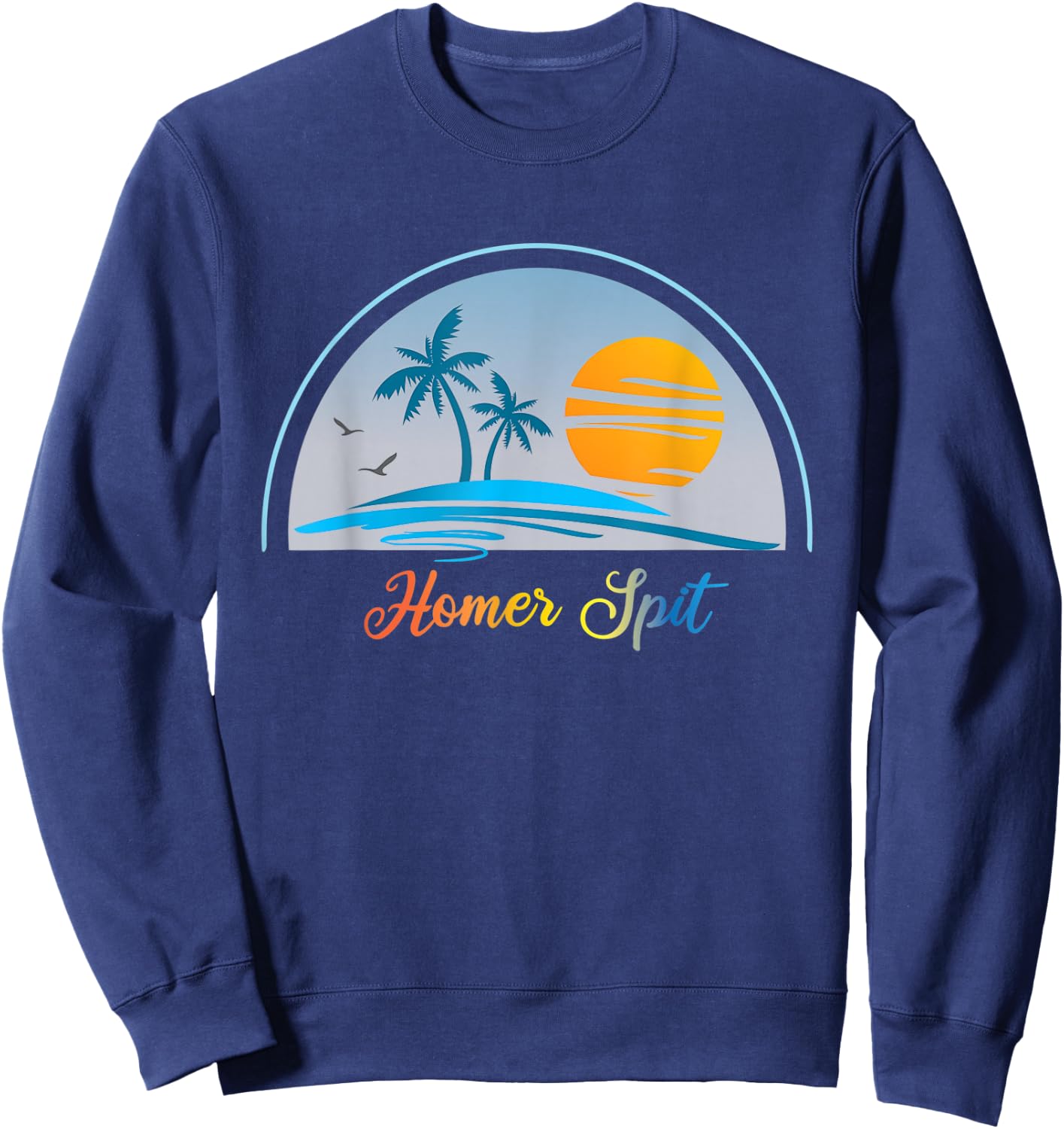 Homer Spit AK Alaska Souvenir Palm Tree Surfer Graphic Sweatshirt - Sweatshirt | Navy