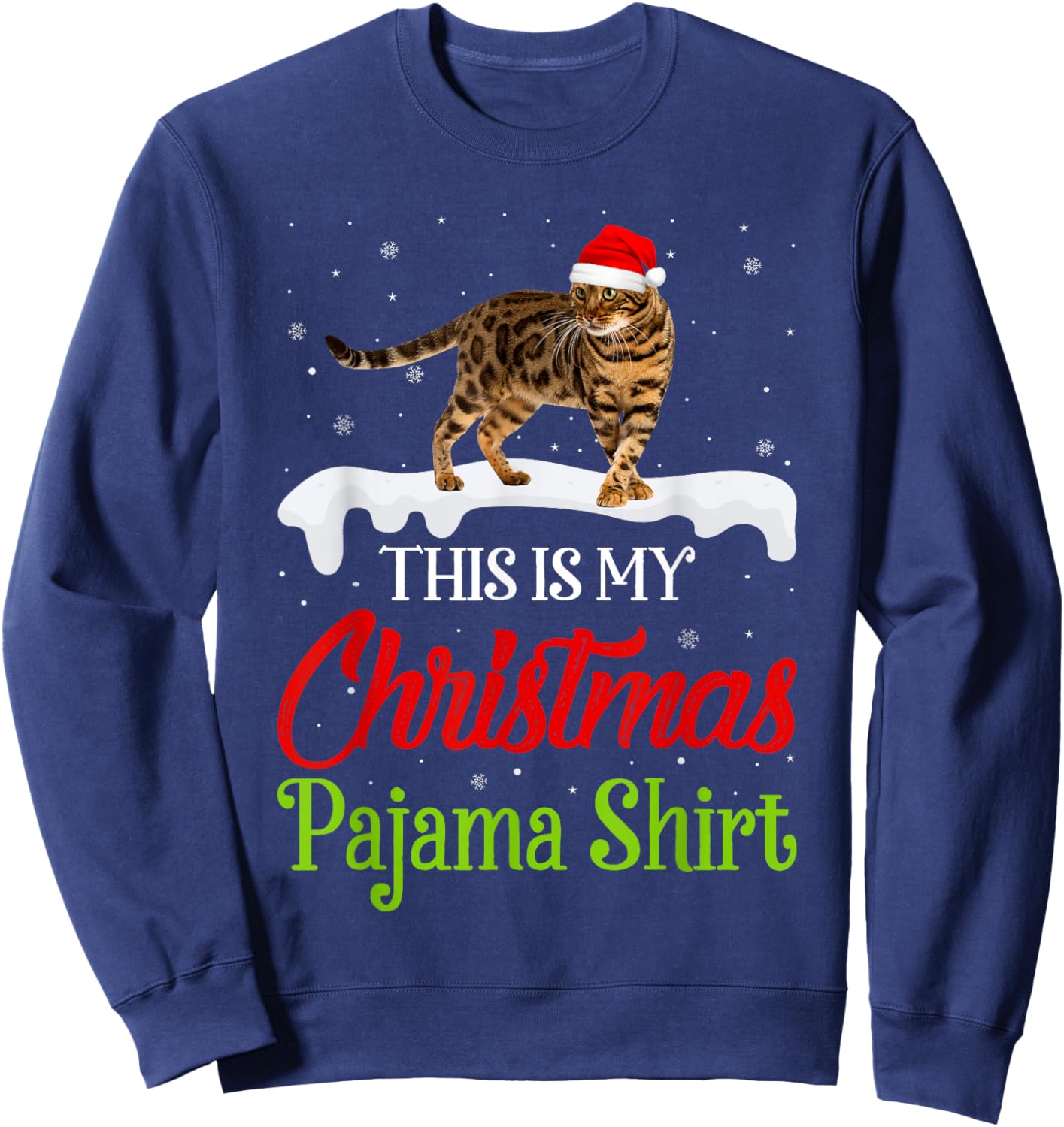 This Is My Christmas Pajama Shirt Bengal Cat Sweatshirt - Sweatshirt | Navy