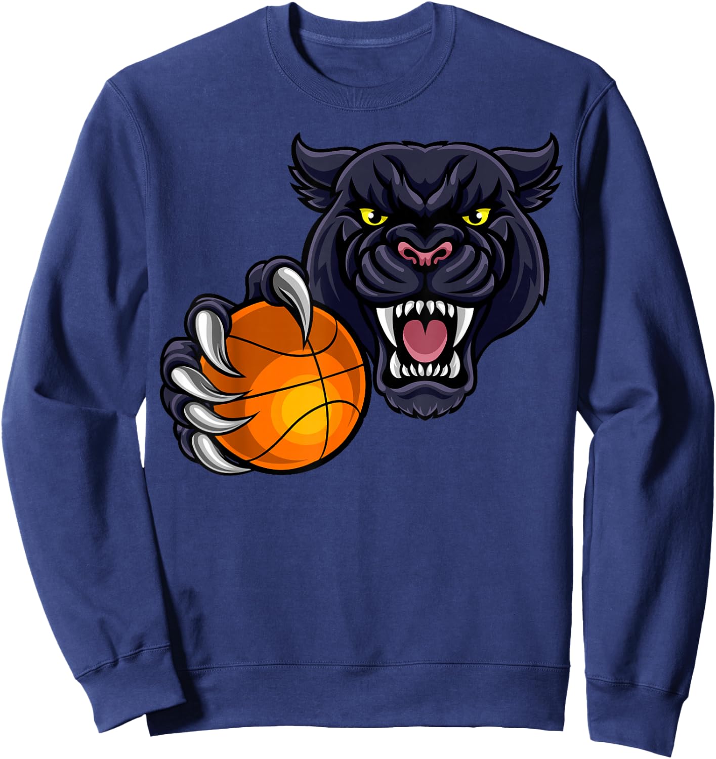 Panther Cartoon Sports Panthers Team Mascot Basketball Ball Sweatshirt - Sweatshirt | Navy