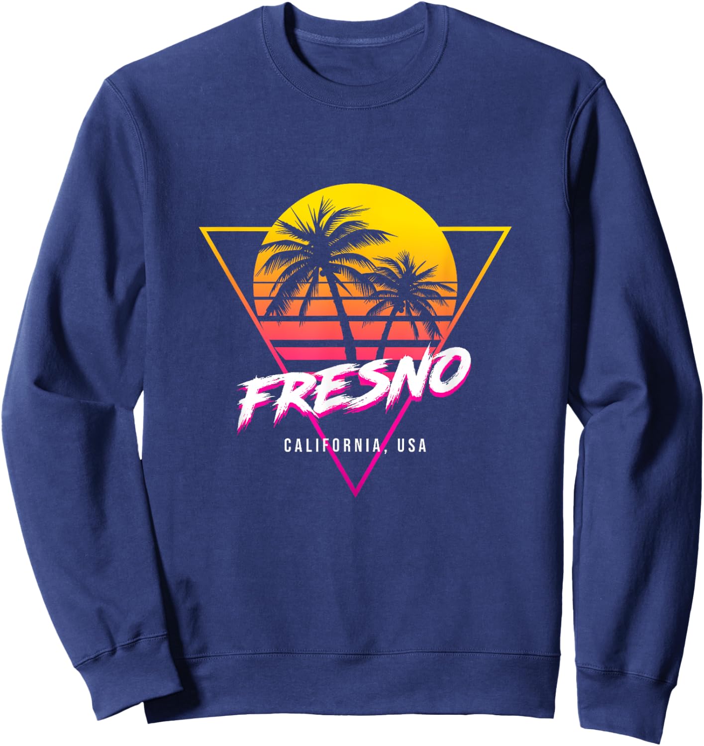 Fresno California Palm Trees USA Surfing Retro Sun Sweatshirt - Sweatshirt | Navy