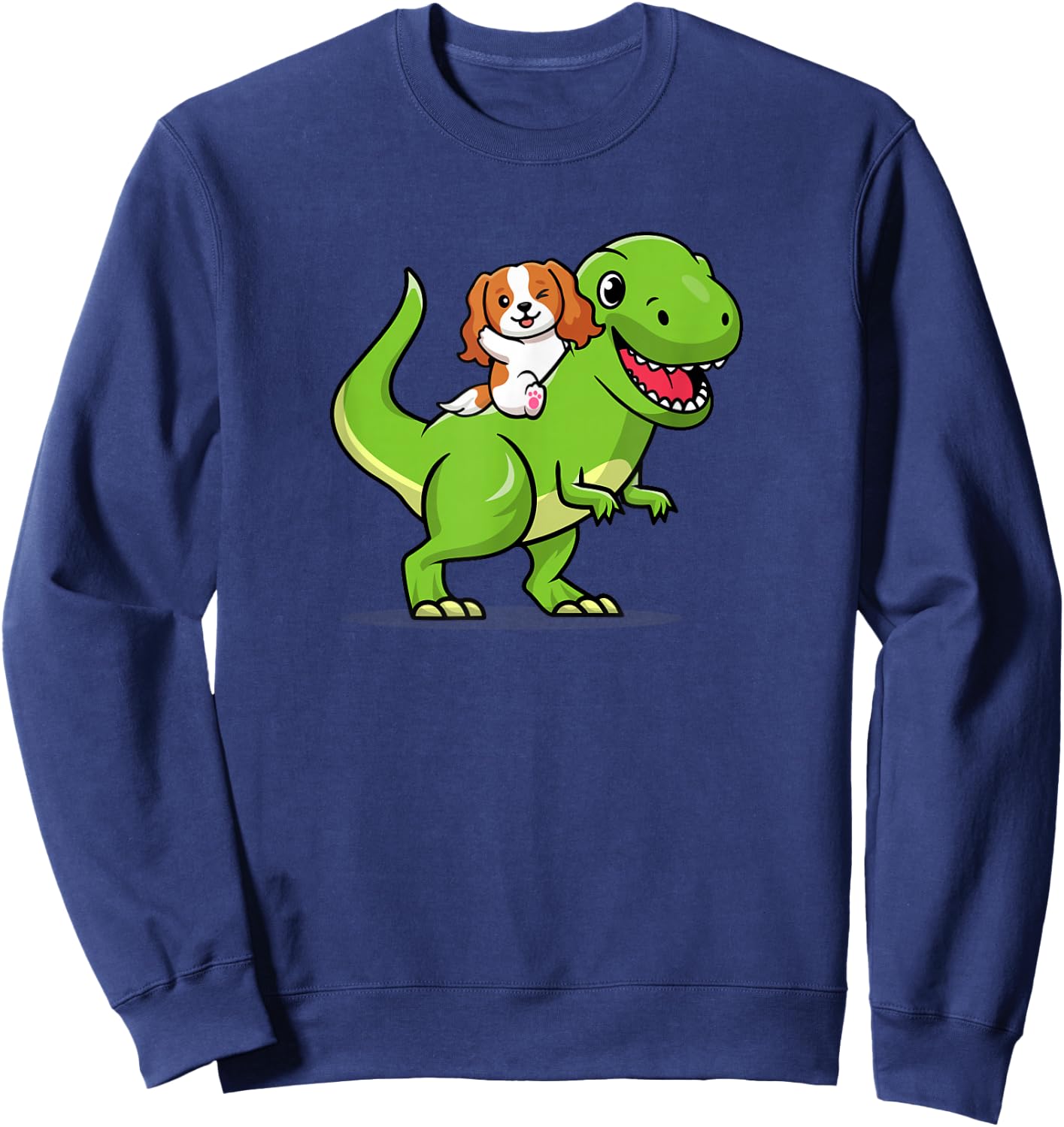 Kawaii Kids Boys Dino Dinosaur Cavalier King Charles Spaniel Sweatshirt - Sweatshirt | Navy