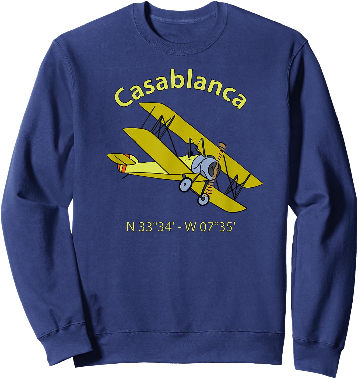Casablanca Flight Coordinates Airplane For Aviators Sweatshirt - Sweatshirt | Navy