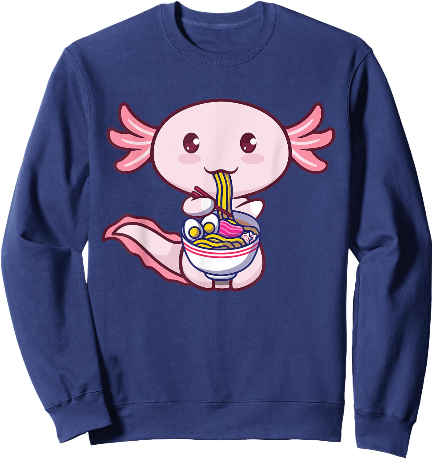 Ramen Axolotl Fish Eating Ramen Cute Kawaii Amine Japanese Sweatshirt - Sweatshirt | Navy