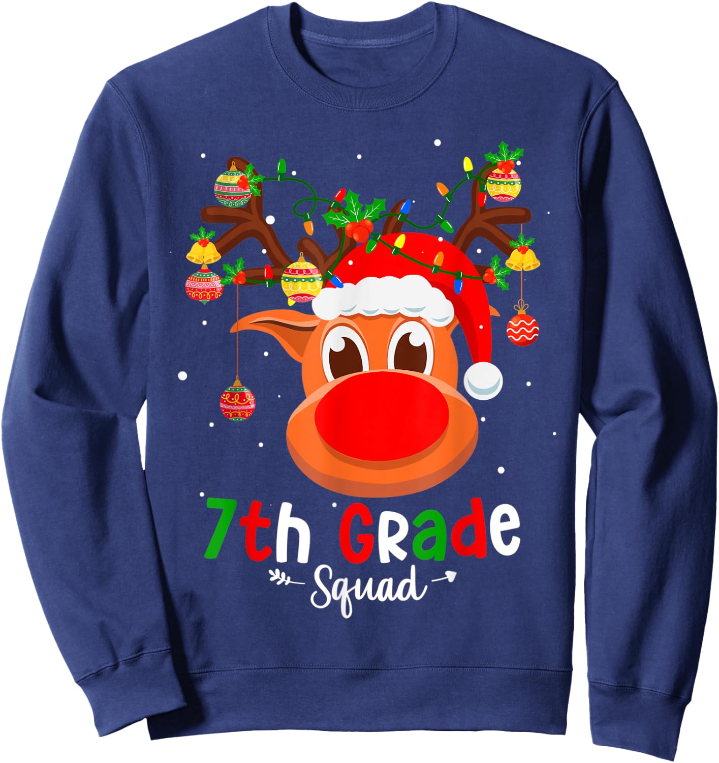 7th Grade Squad Plaid Reindeer Santa Hat Teacher Christmas Men Women Kids Sweatshirt - Sweatshirt | Navy