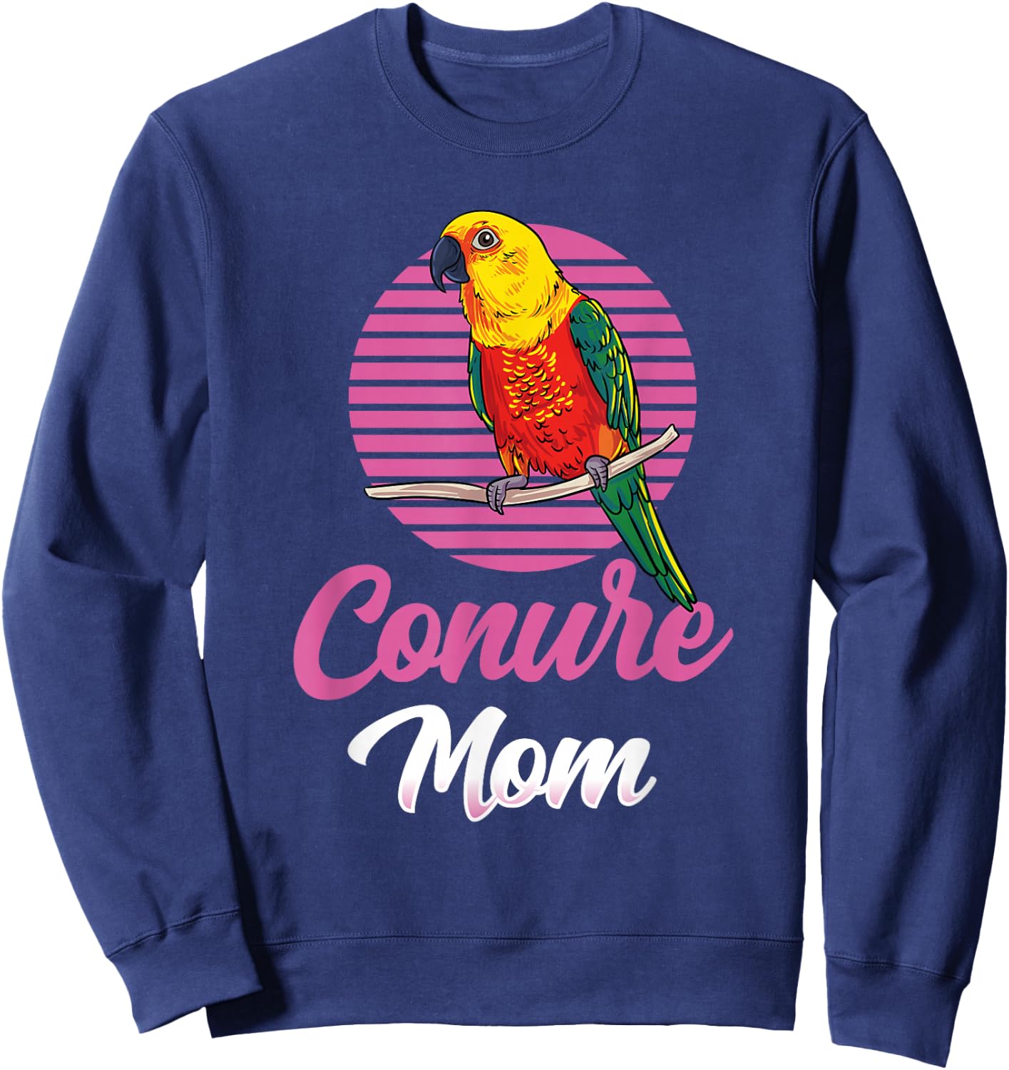 Funz Feather Co. Sun Conure Gifts For Parrot Lovers - Conure Mom Sweatshirt - Sweatshirt | Navy