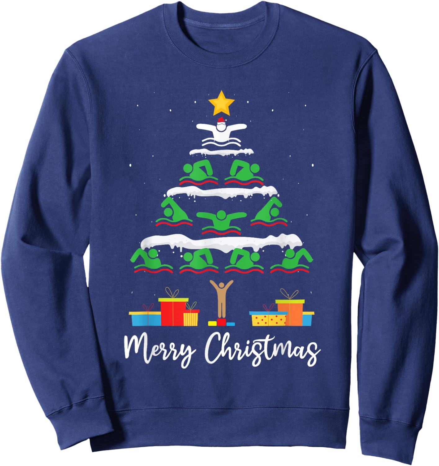 Merry Christmas Santa Christmas Tree Swiming Lover Swimmer Sweatshirt - Sweatshirt | Navy