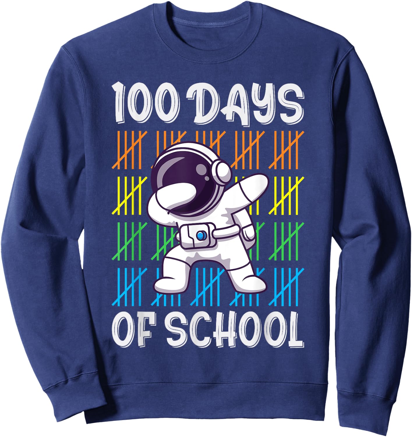 100th Day of School Boys Girls Kids Funny Dabbing Astronaut Sweatshirt - Sweatshirt | Navy