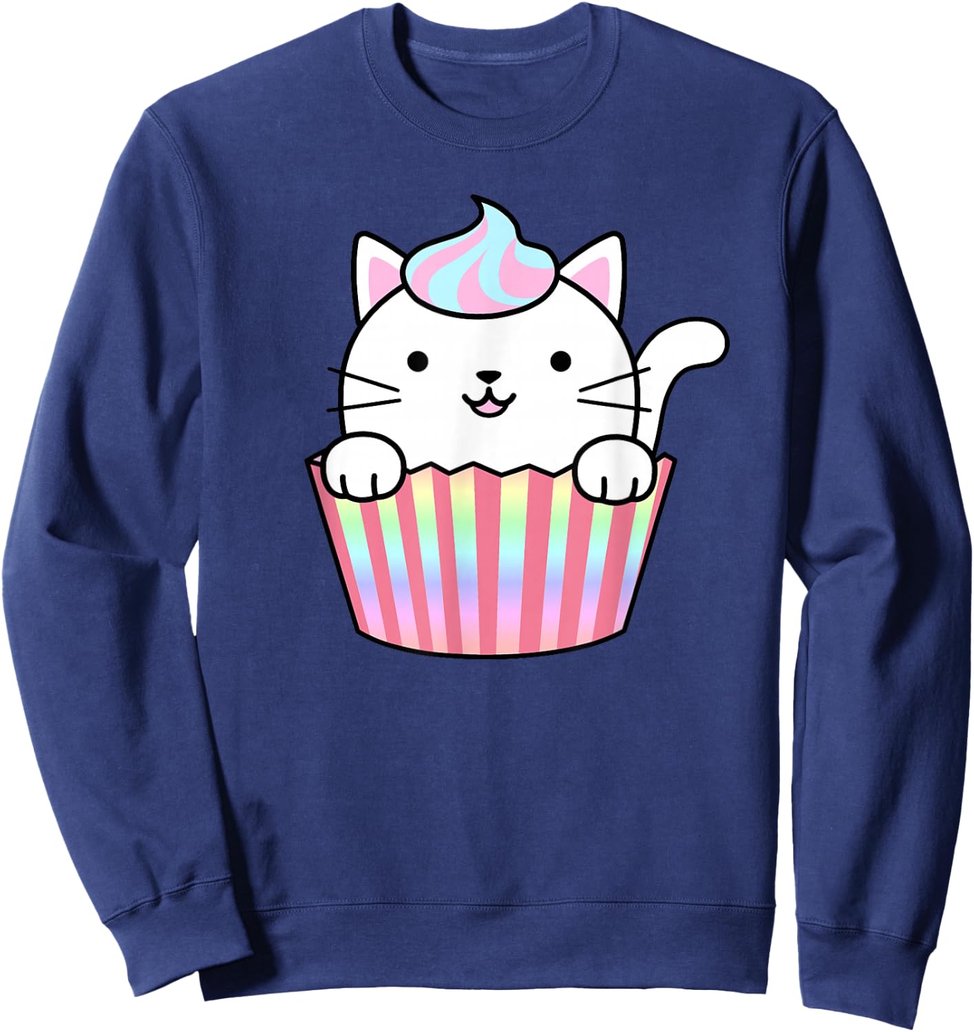 Kawaii Cat Cupcake Women Men Adults Kids Funny Cats Sweatshirt - Sweatshirt | Navy
