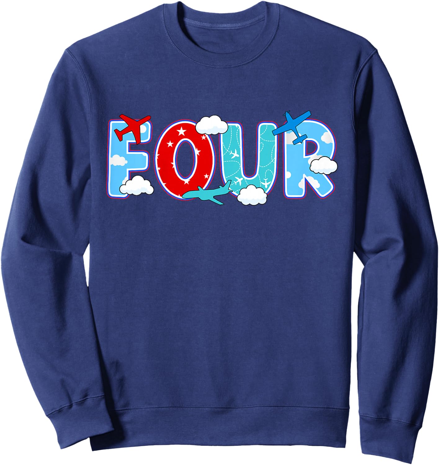 4th Airplane Birthday Party Four Year Old Pilot Birthday Sweatshirt - Sweatshirt | Navy