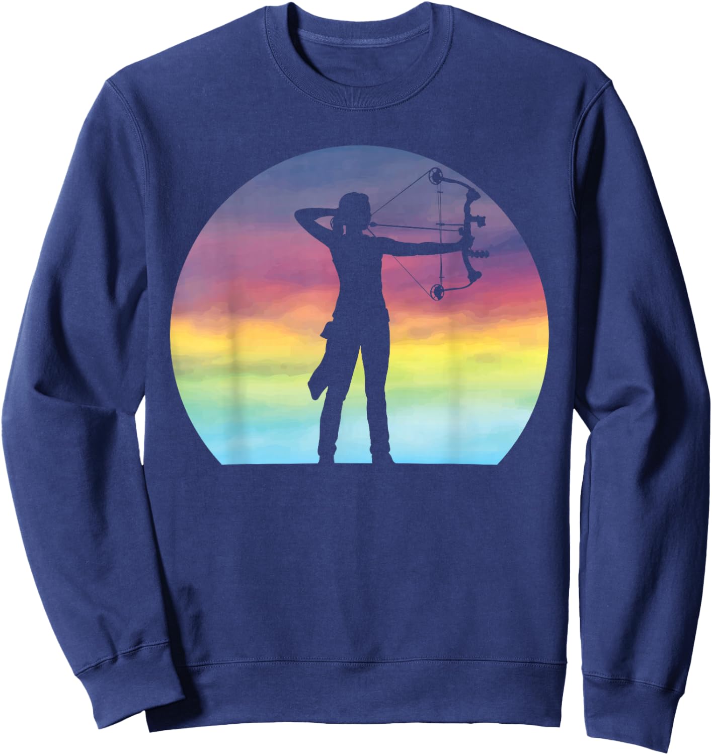 Archery Girl Retro Sunset Bow Hunting Archery Lover Sweatshirt - Sweatshirt | Navy