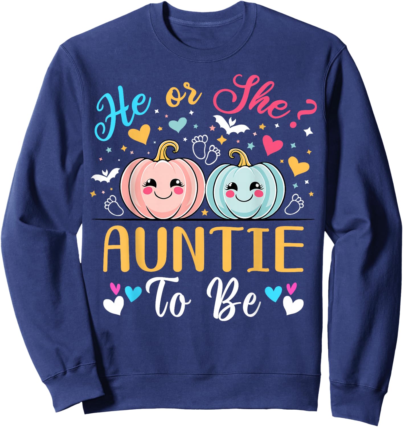Halloween Gender Reveal He or She Auntie to Be Pumpkin Sweatshirt - Sweatshirt | Navy