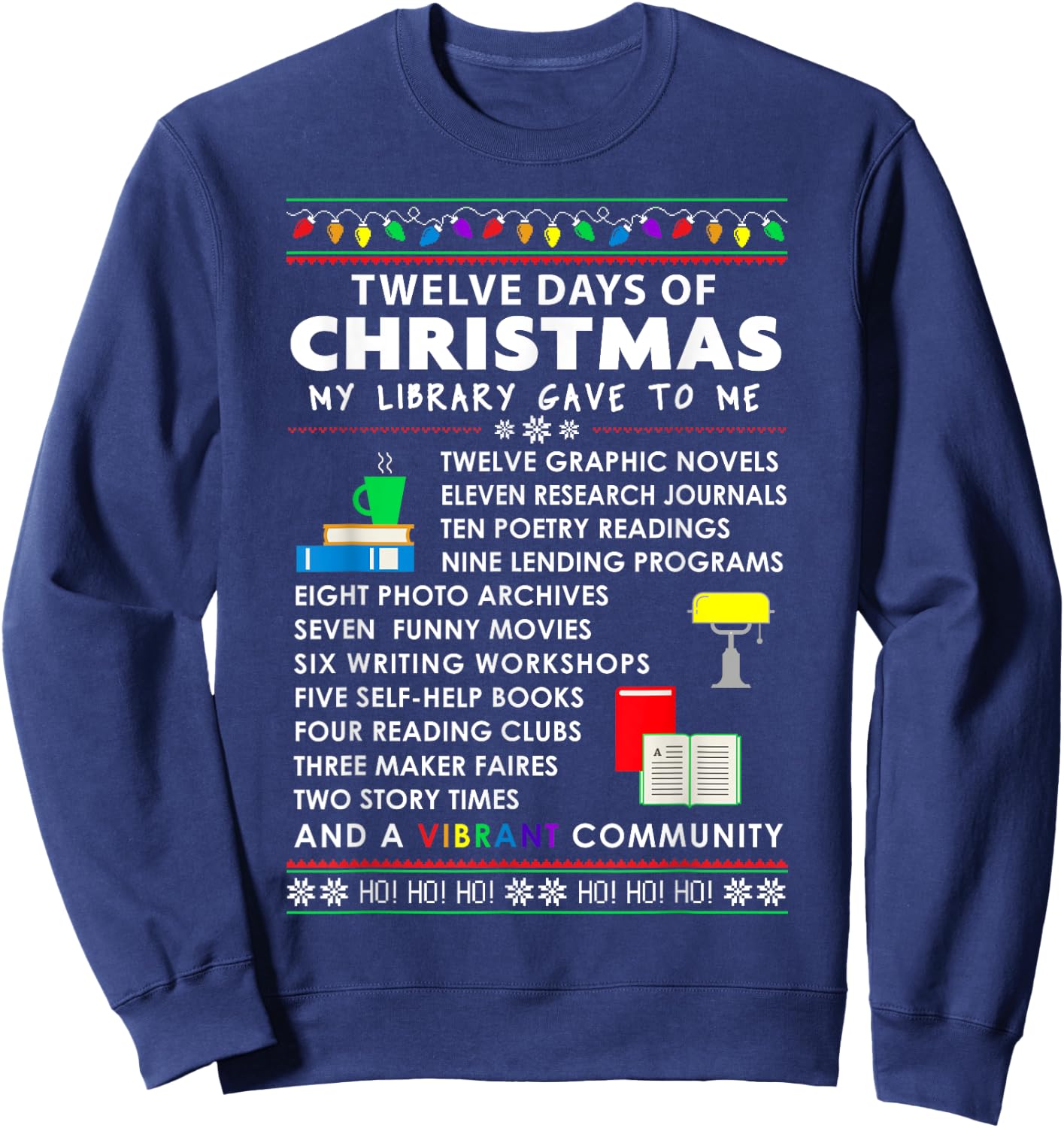 Librarian Christmas 12 Days of Christmas Library Song Sweatshirt - Sweatshirt | Navy