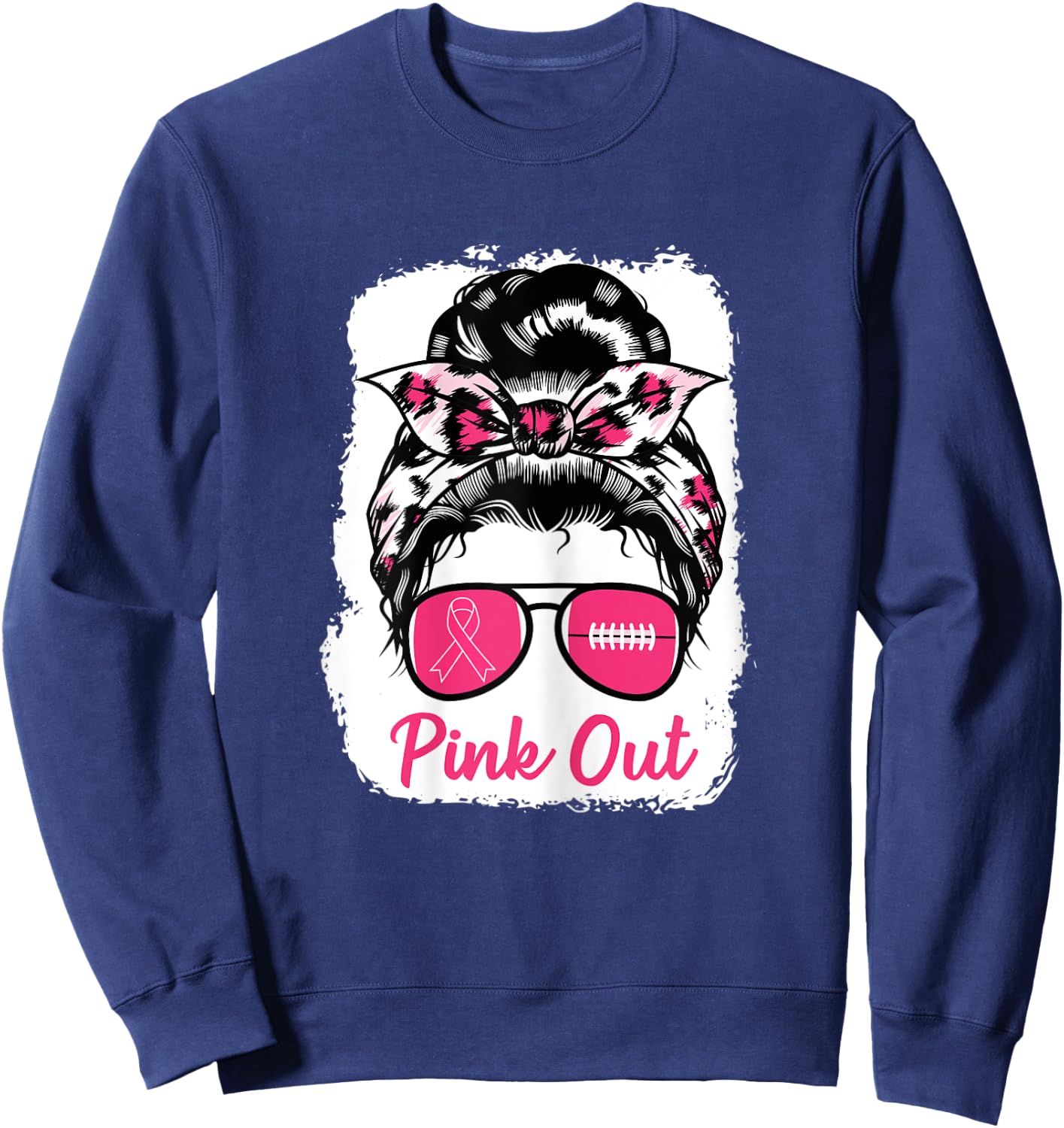 Pink Out Bleached Football Mom Breast Cancer Awareness Girls Sweatshirt - Sweatshirt | Navy