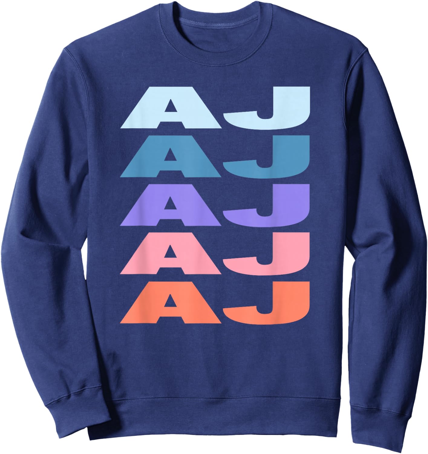 Funny Modern Repeated Text Design First Name AJ Sweatshirt - Sweatshirt | Navy