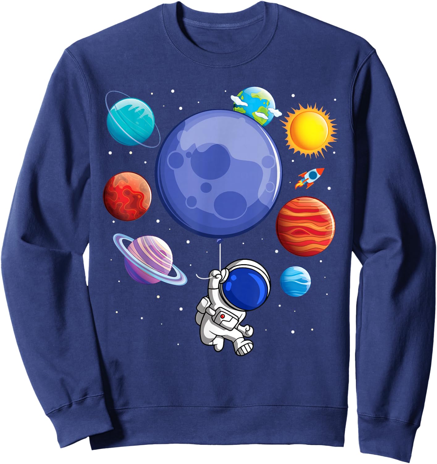 Funny Solar System Shirt Astronaut Planet Balloons Space Kid Sweatshirt - Sweatshirt | Navy
