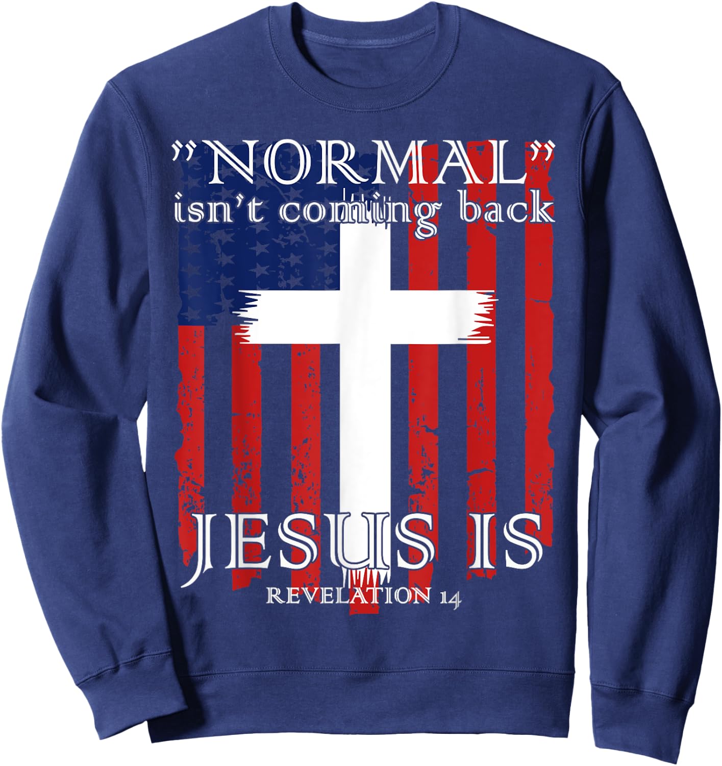 Normal Isn't Coming Back But Jesus Is American Flag Sweatshirt - Sweatshirt | Navy
