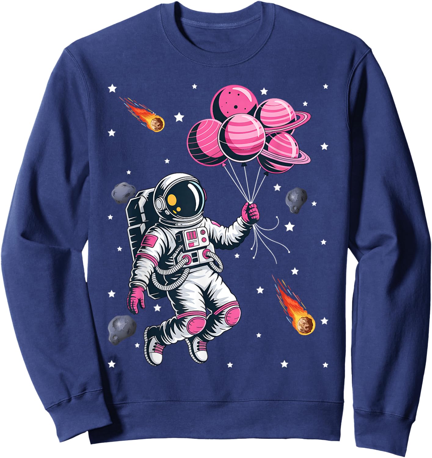 Girl Astronaut Balloon Planets Space Galaxy Girls Kids Sweatshirt - Sweatshirt | Navy