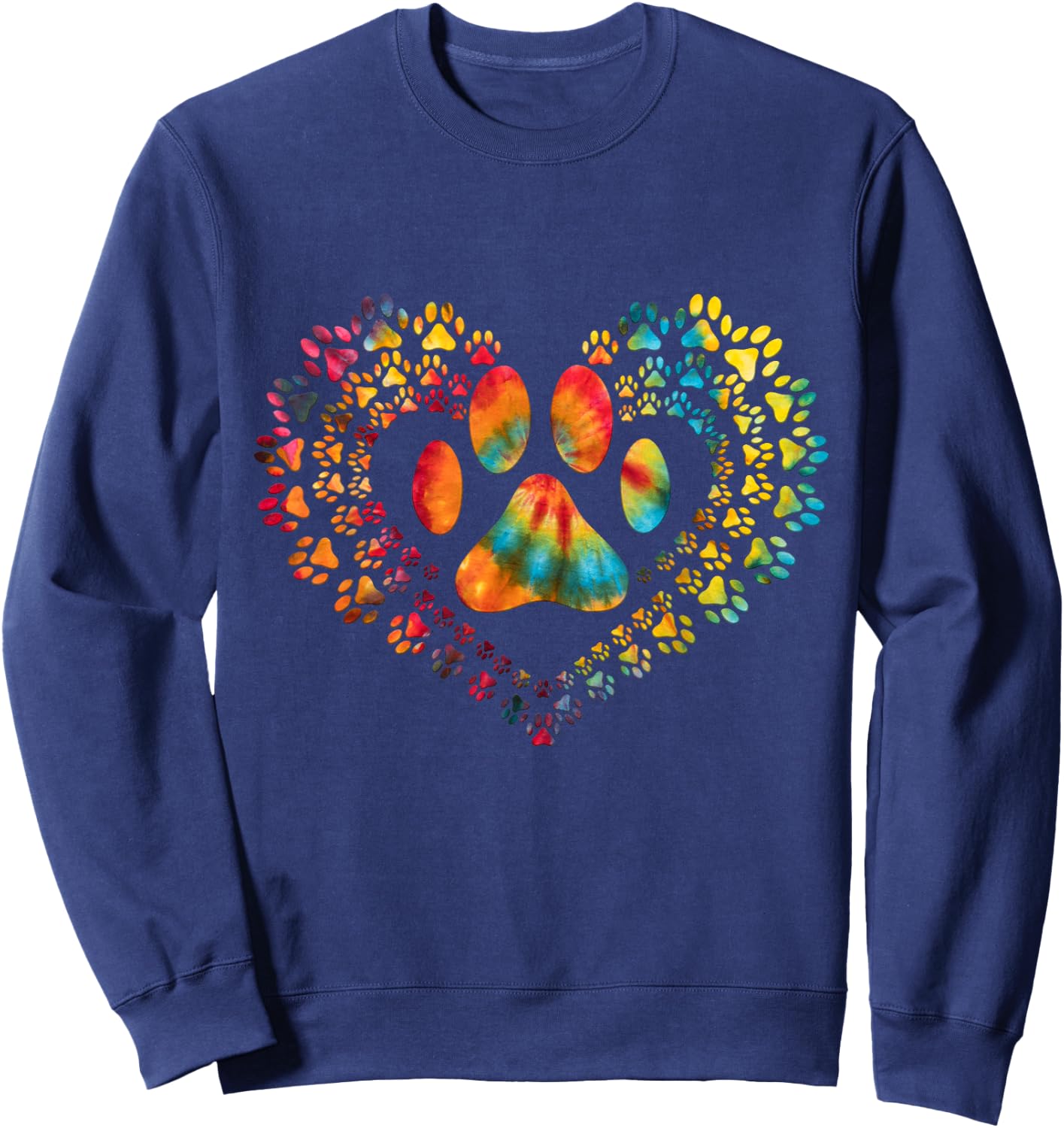 Tie Dye Love Dog Paw Print Heart Animal Lover Sweatshirt - Sweatshirt | Navy