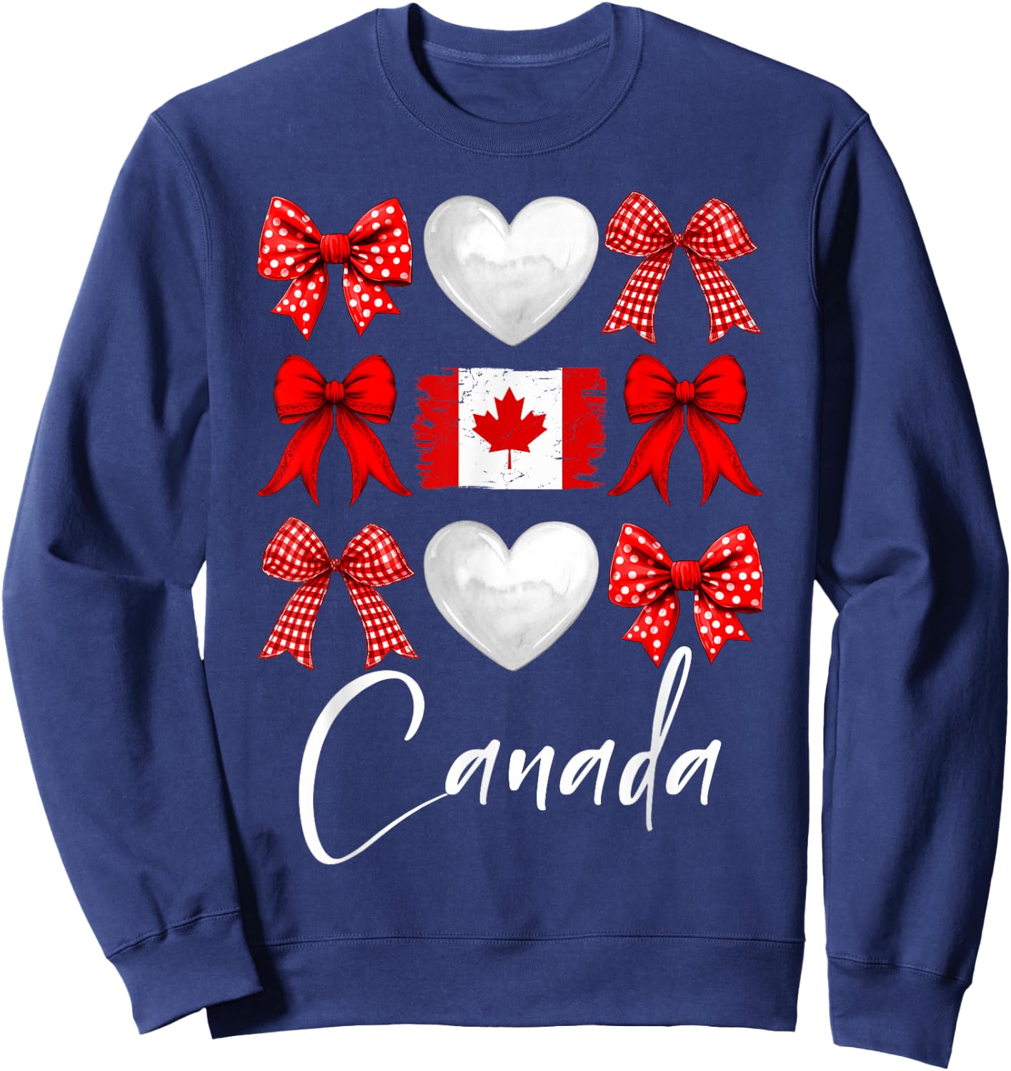 Canada Day Coquette Bow Maple Leaf Canadian Flag Women Girls Sweatshirt - Sweatshirt | Navy