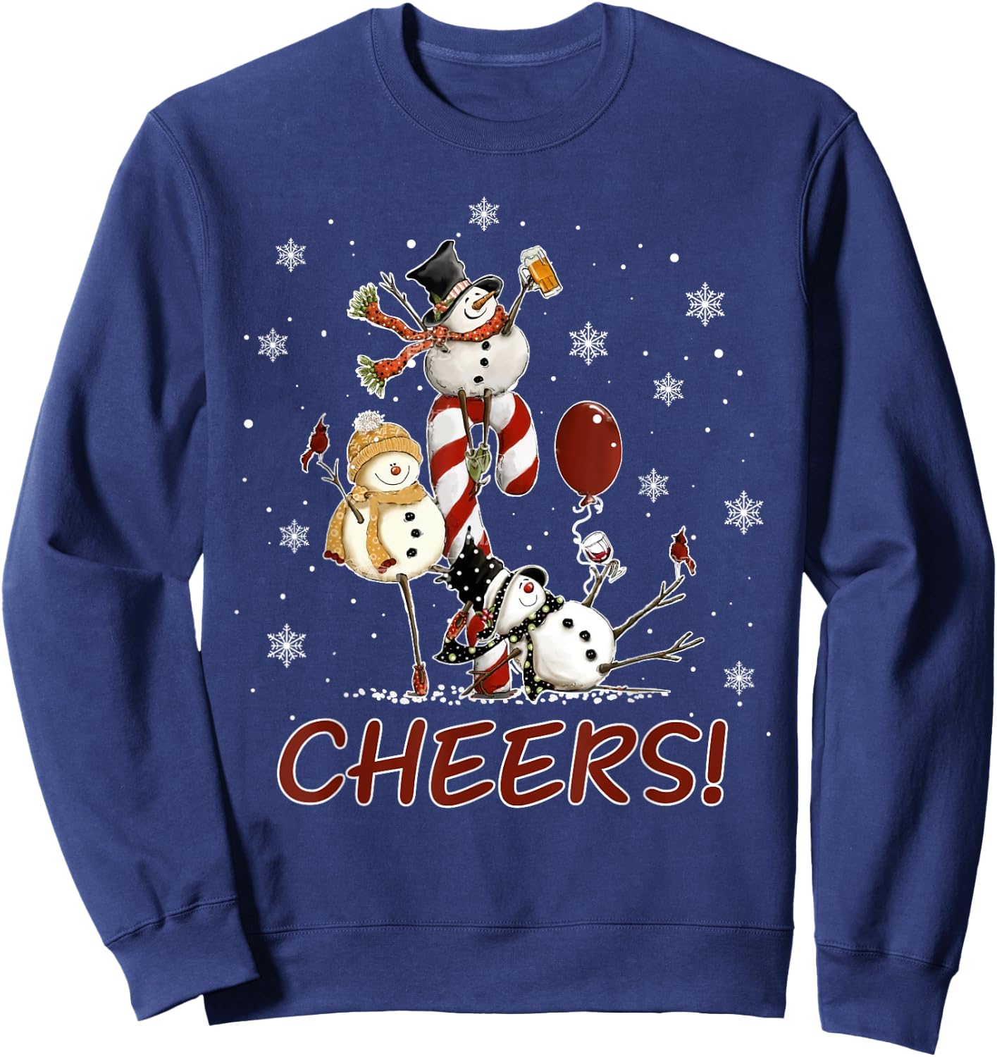 Cheers Snowman Shirt Beer Christmas Sweater Wine Lover Sweatshirt - Sweatshirt | Navy