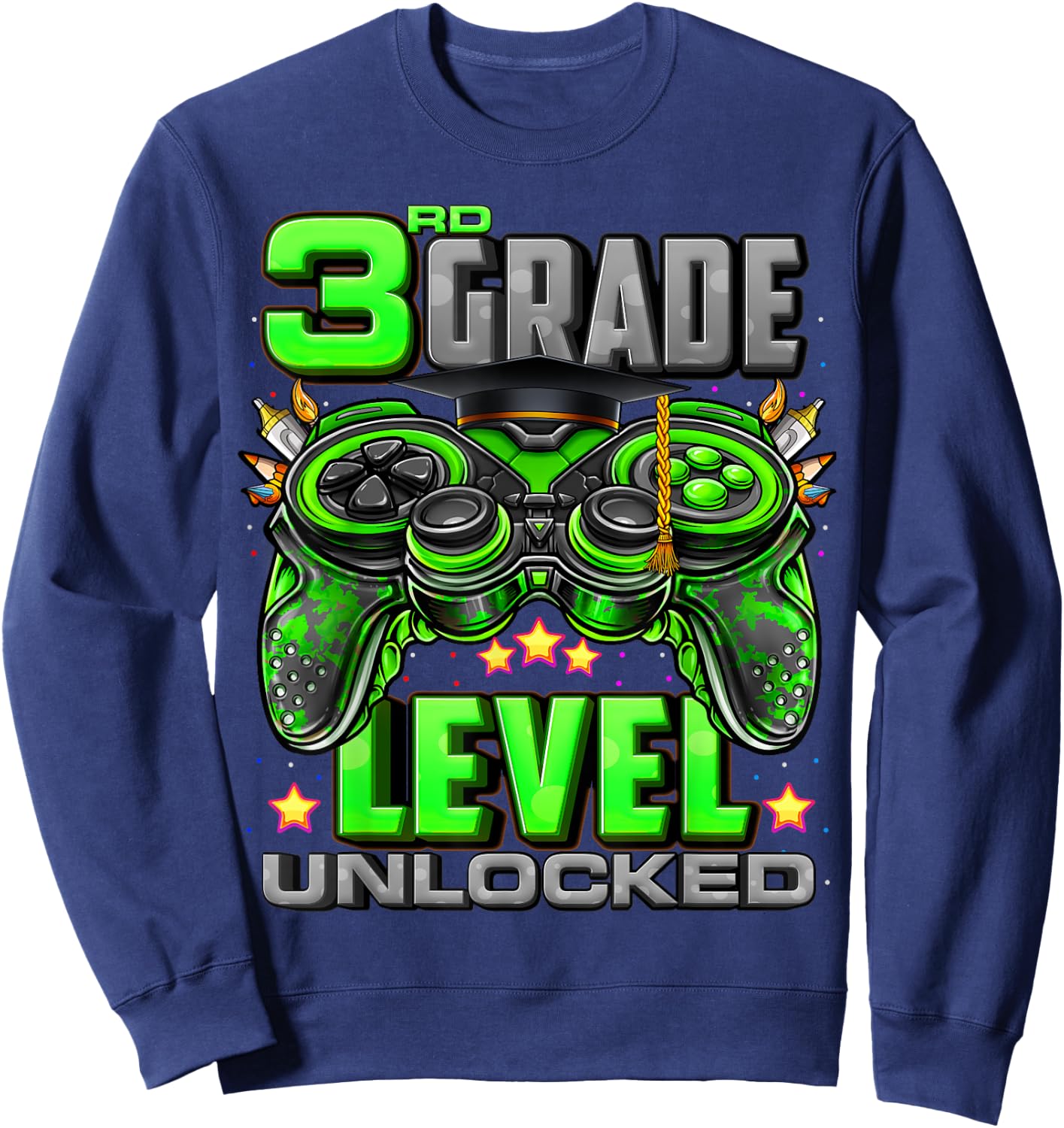 3rd Grade Level Unlocked Back To School 3rd Grade Boys Sweatshirt - Sweatshirt | Navy