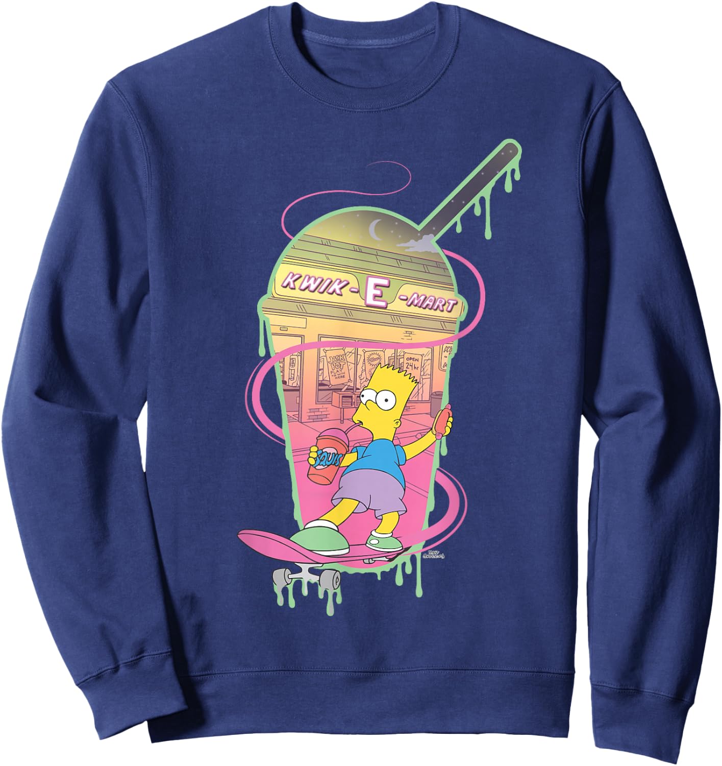 The Simpsons Bart Simpsons Kwik-E-Mart Squishee Small Sweatshirt - Sweatshirt | Navy