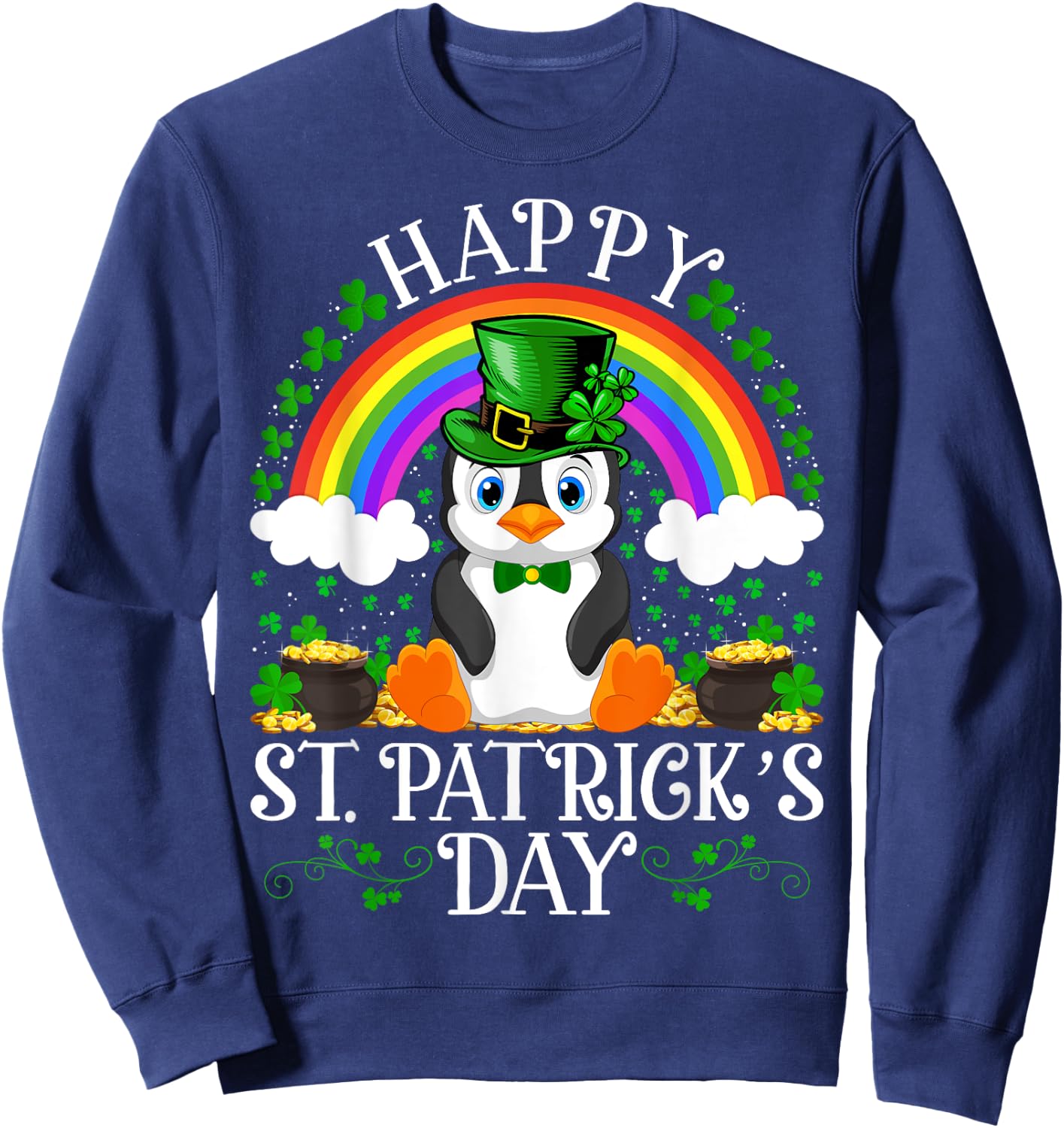 Penguin Bird Lover Rainbow Vintage Penguin St. Patrick's Day Sweatshirt - Sweatshirt | Navy