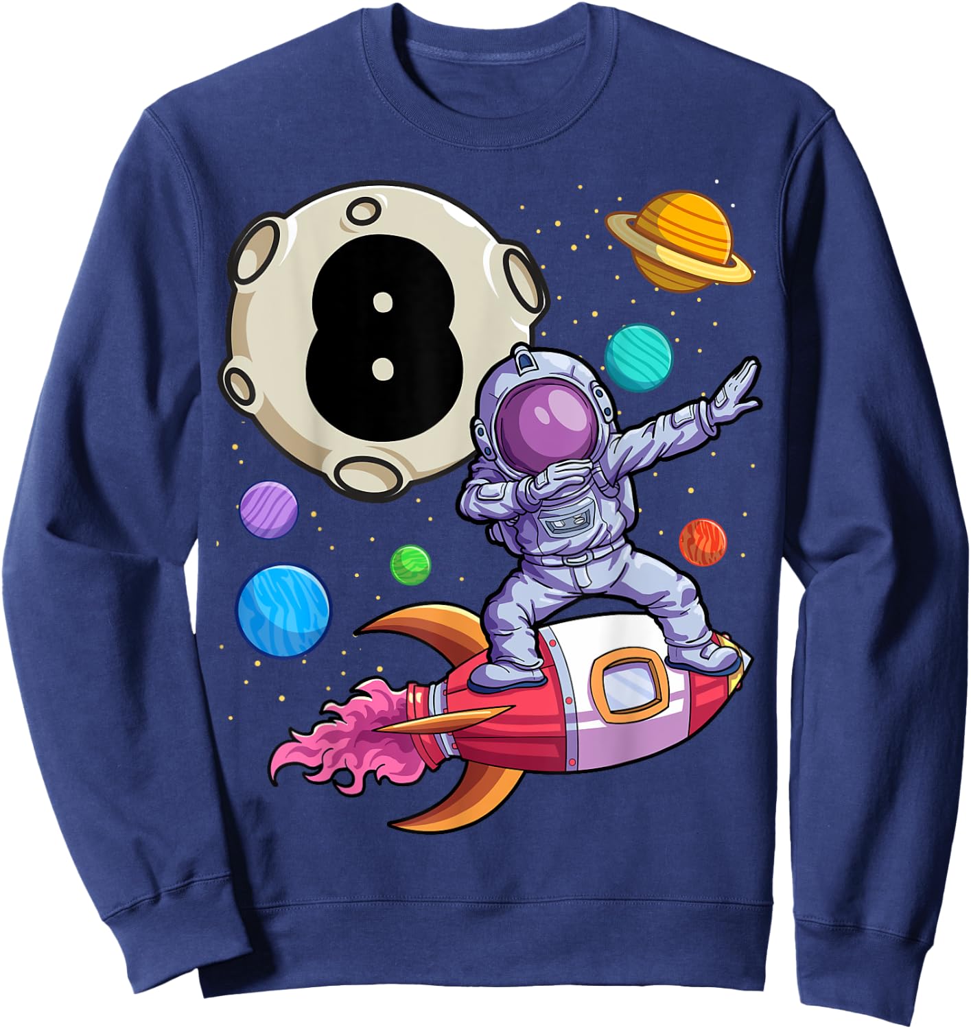 Dabbing Astronaut 8 Yrs Old Birthday Boy Space 8th Birthday Sweatshirt - Sweatshirt | Navy