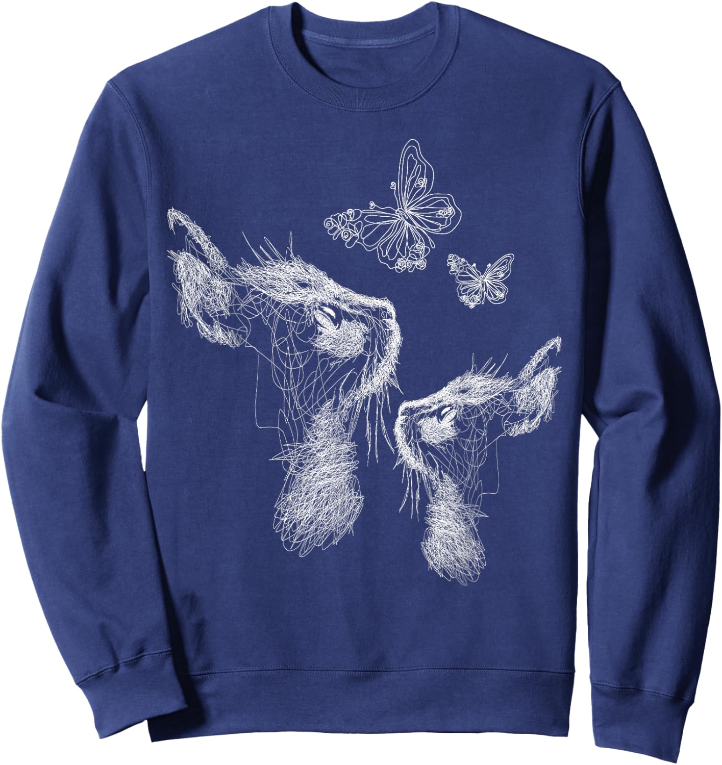 Cat with Kitten and Butterflies, scribble art Sweatshirt - Sweatshirt | Navy