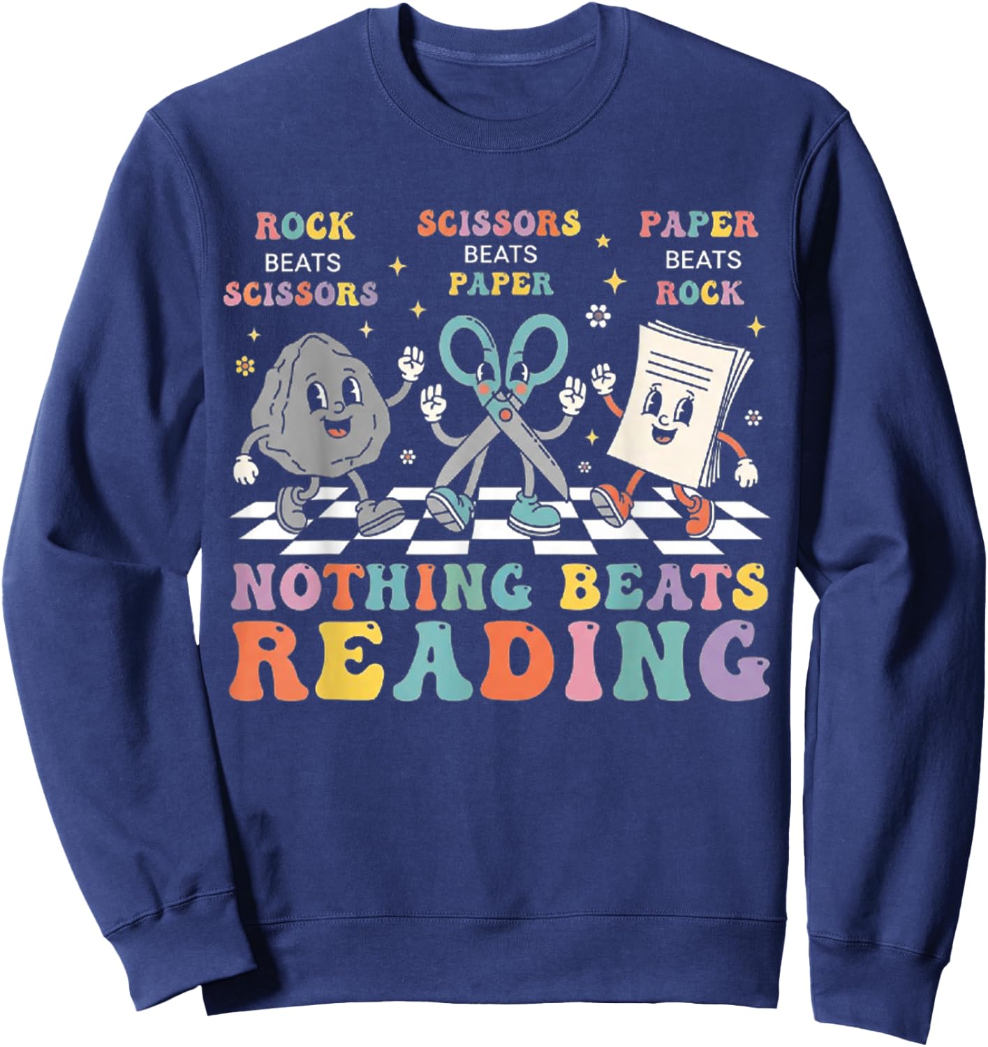 Nothing Beats Reading Rock Paper Scissors Funny Book Lover Sweatshirt - Sweatshirt | Navy