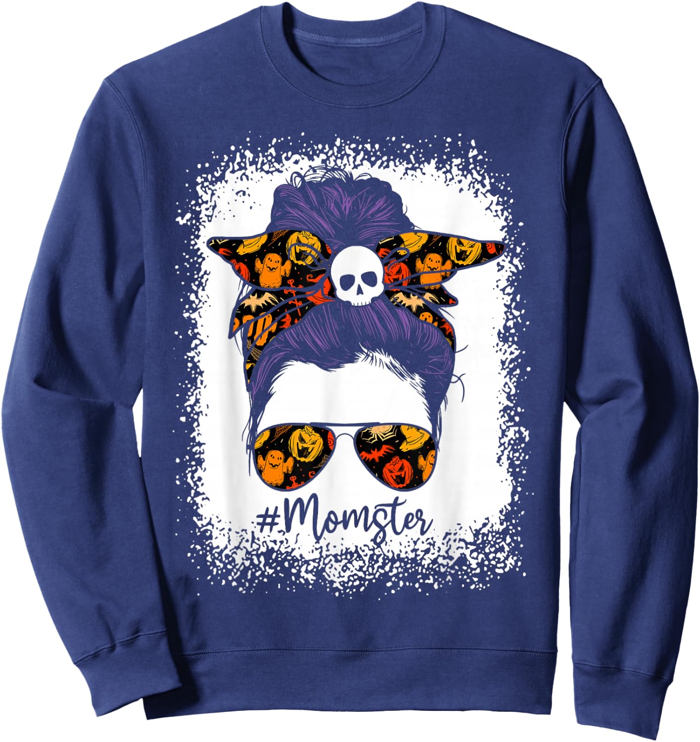 Women Bleached Momster Messy Bun Halloween Sweatshirt - Sweatshirt | Navy