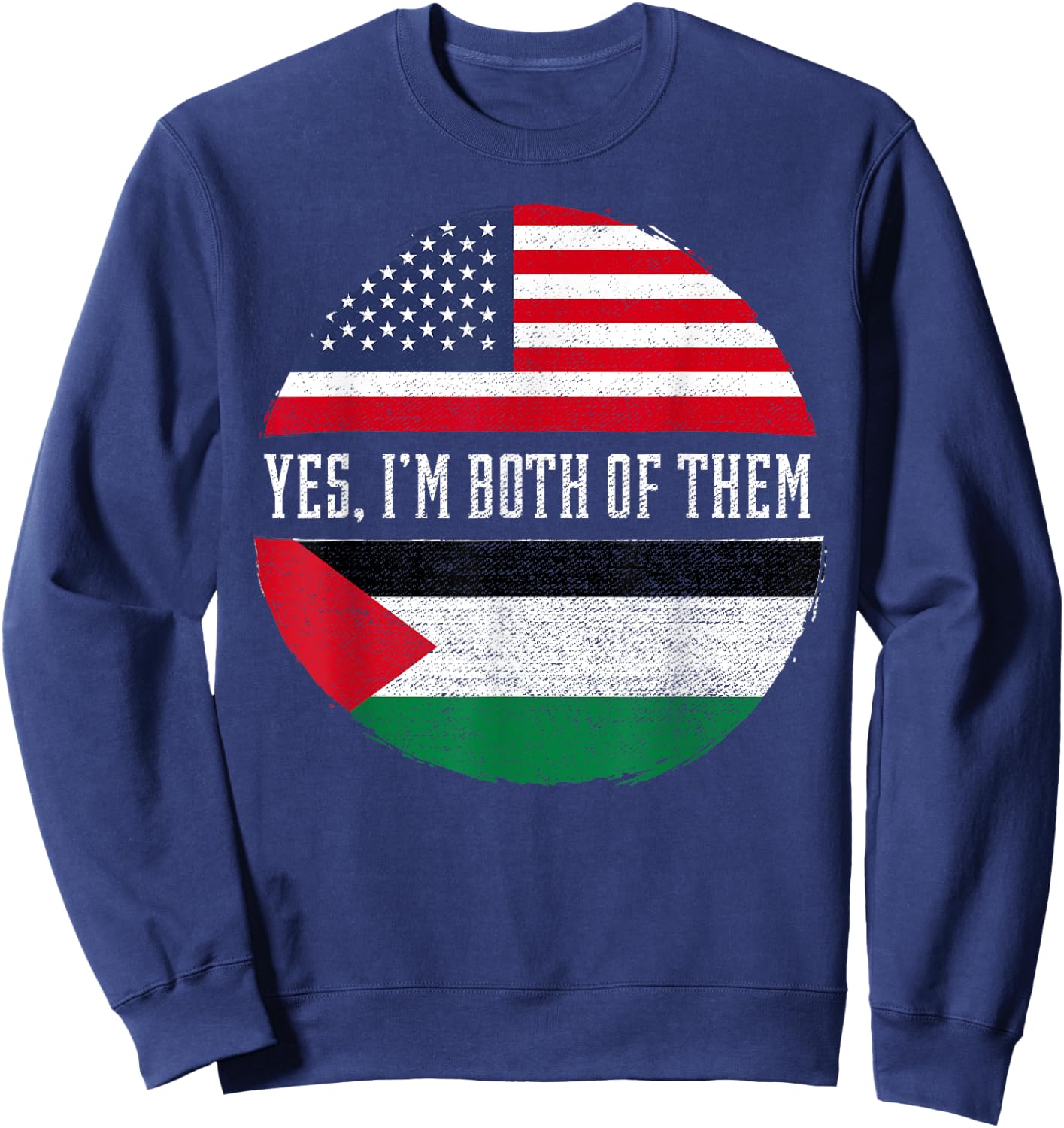 Half American Half Palestinian USA Flag Palestine Heritage Women Kids Men Sweatshirt - Sweatshirt | Navy