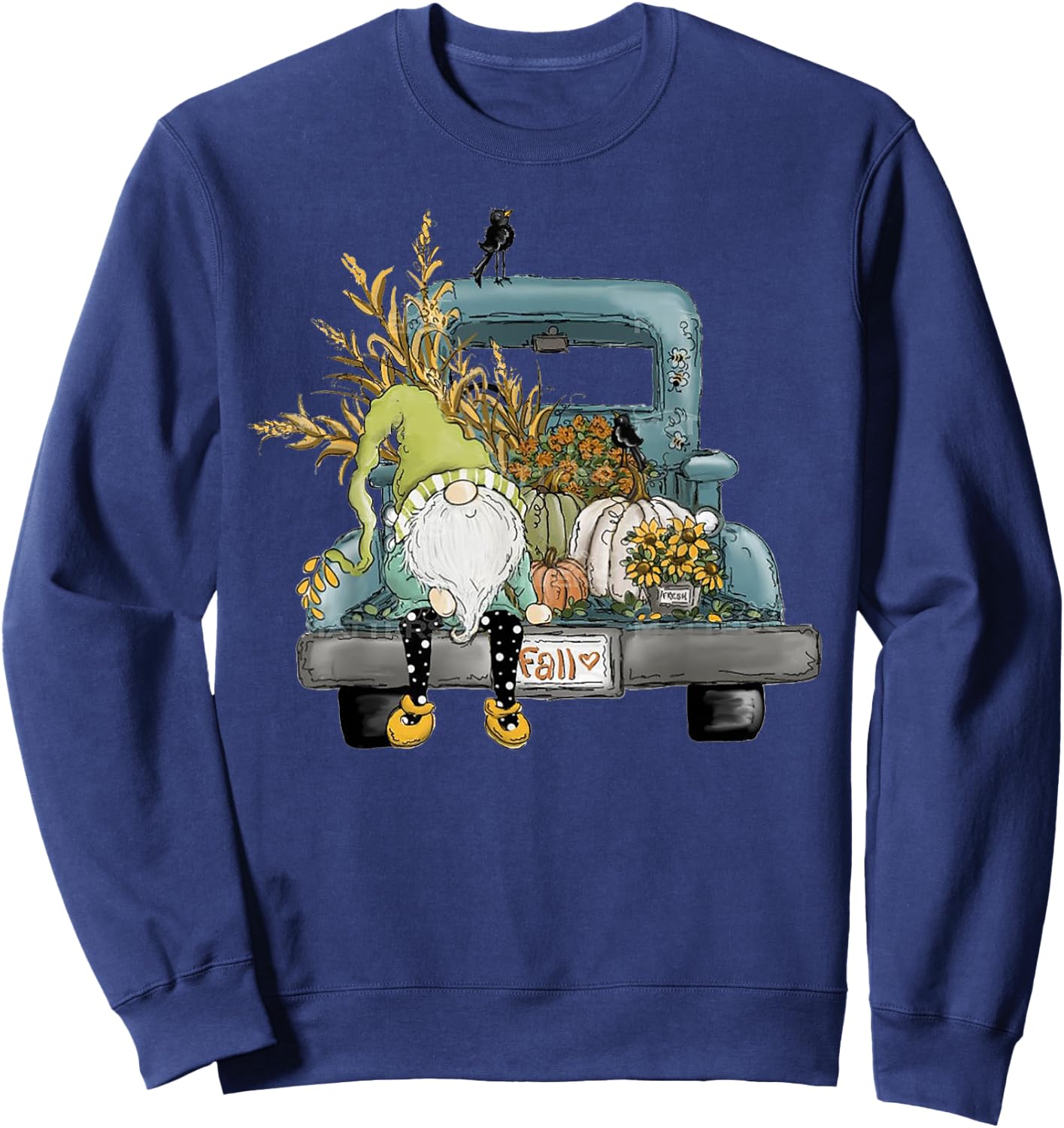 Fall Gnome Vintage Truck and Pumpkin Sweatshirt - Sweatshirt | Navy