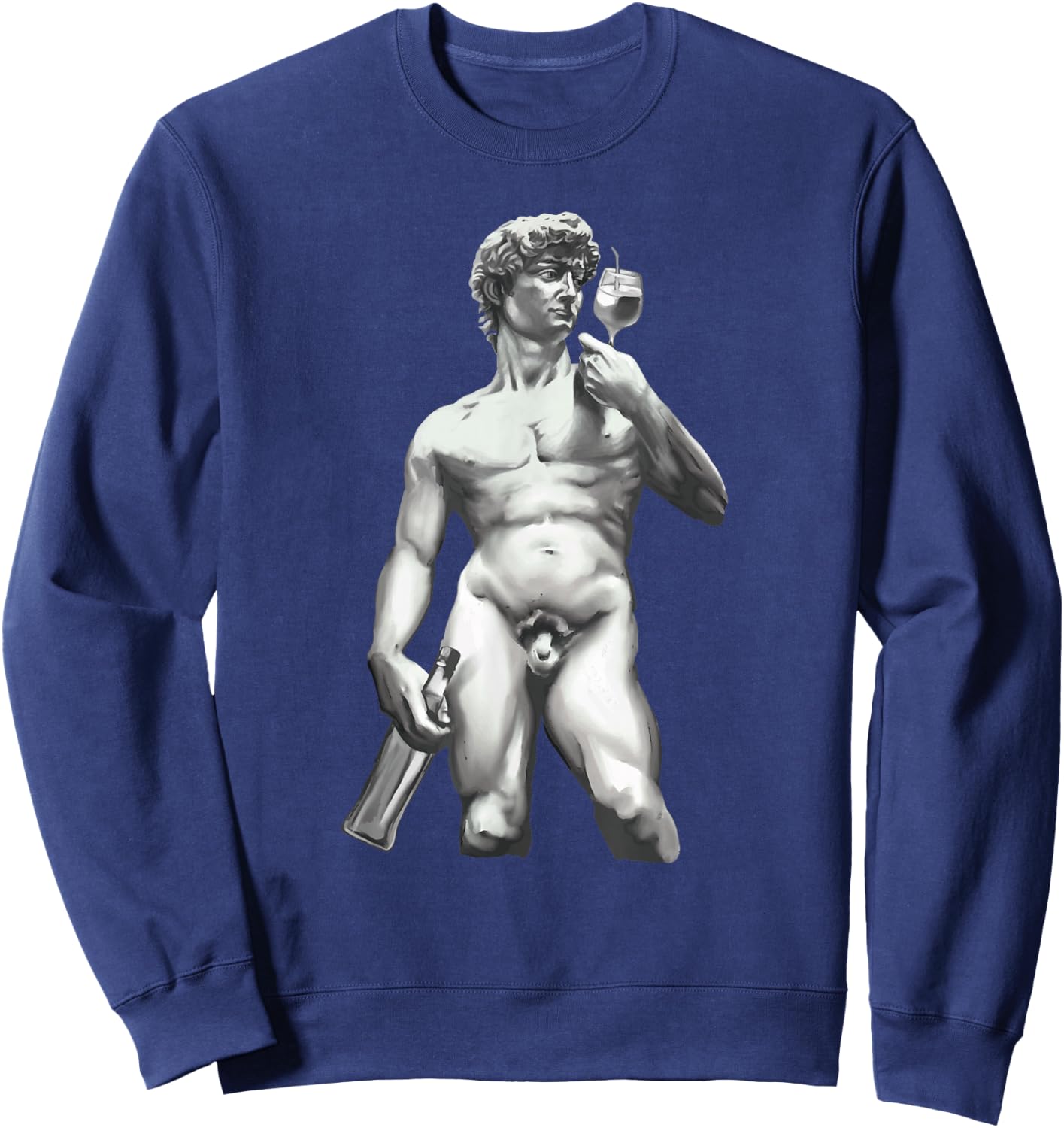 Wine David Statue Funny Vintage Art Wine Lover Sweatshirt - Sweatshirt | Navy