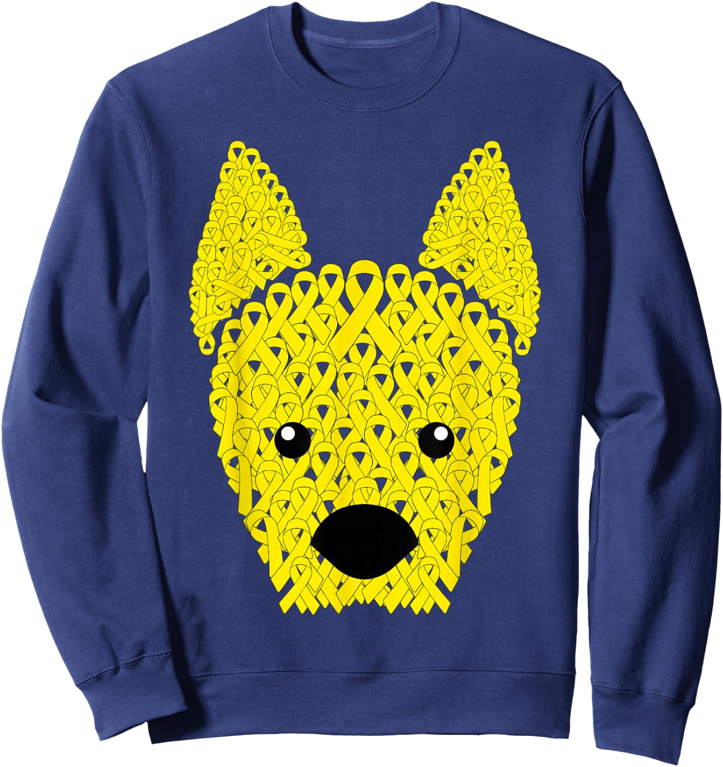 Yellow Ribbon Dog Face Sarcoma Bone Cancer Awareness Warrior Sweatshirt - Sweatshirt | Navy