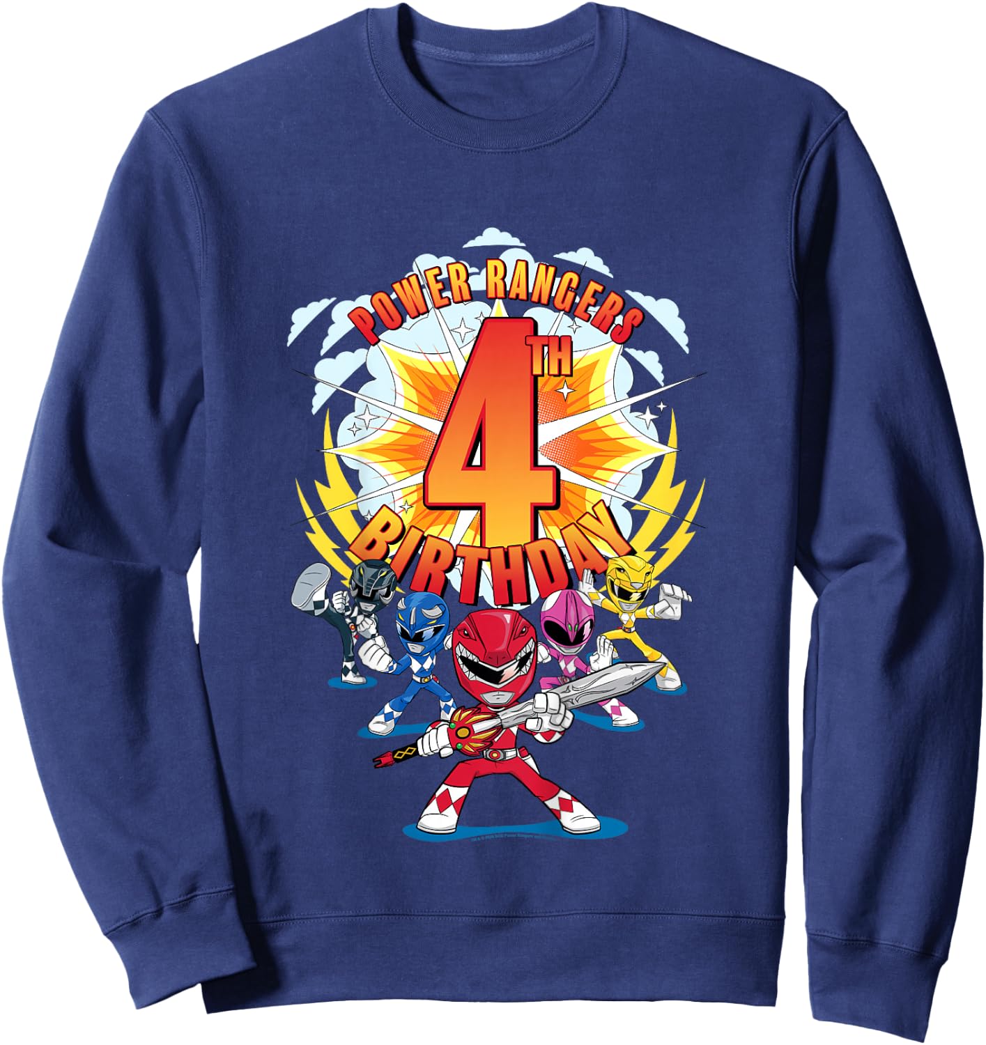 Kids Power Rangers 4th Birthday Power Pose Group Sweatshirt - Sweatshirt | Navy