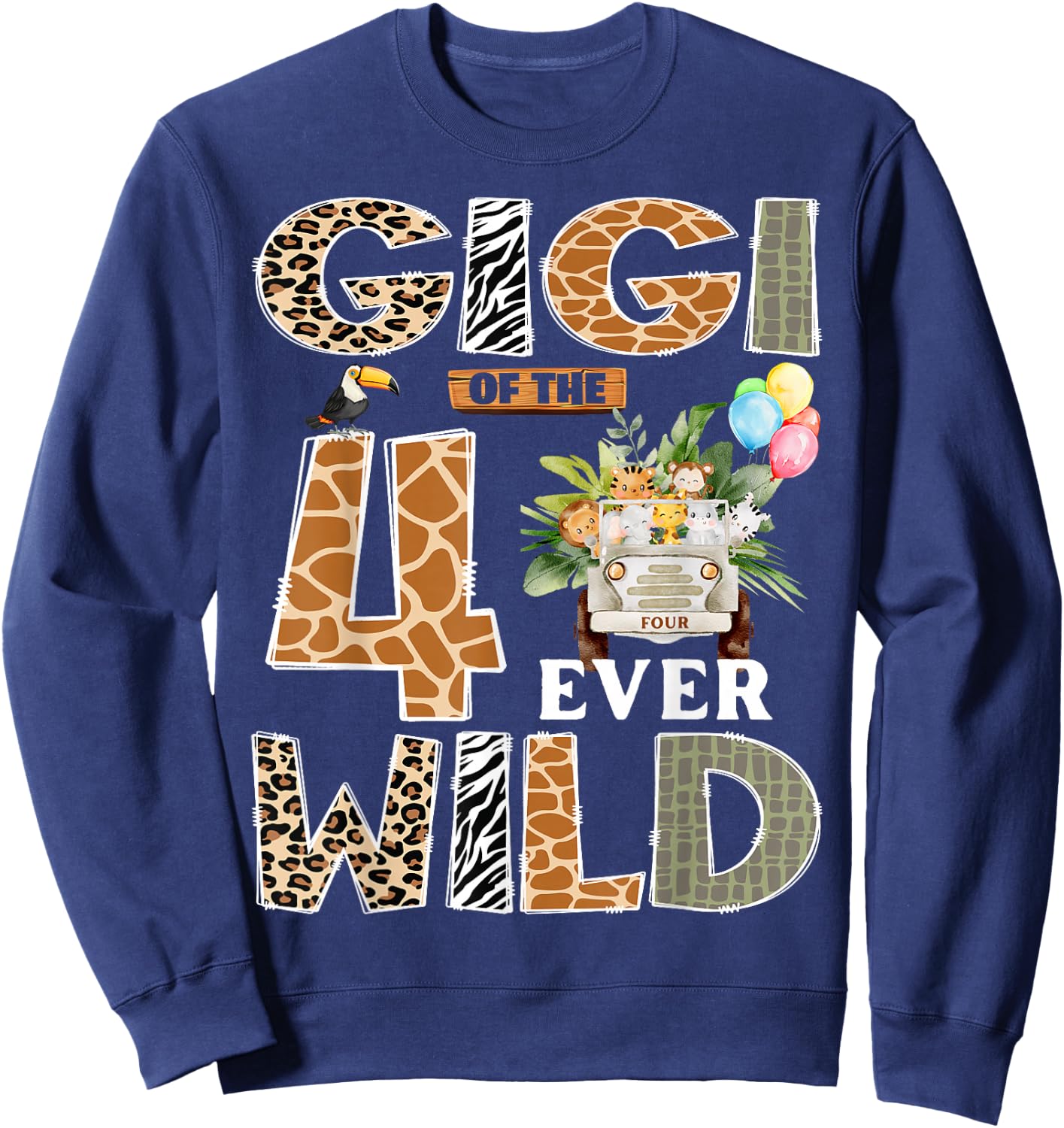 Gigi of The Four Ever Wild Safari 4th Birthday Boy Matching Sweatshirt - Sweatshirt | Navy