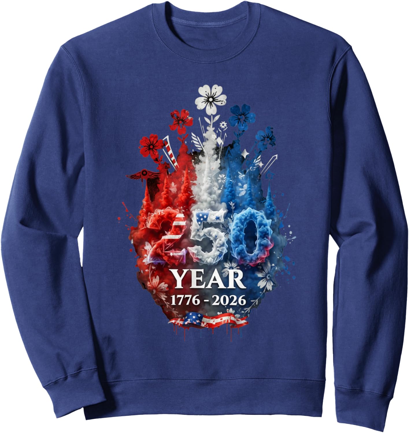 Patriotic 250th Anniversary 4th of July America USA Flag Sweatshirt - Sweatshirt | Navy