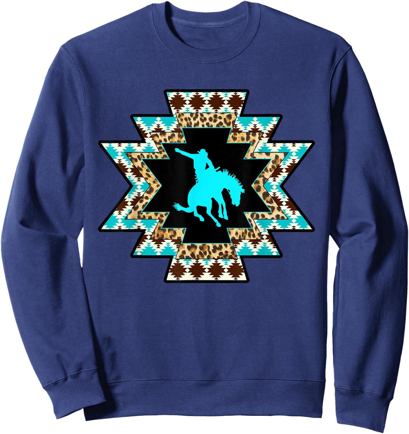 Cowgirl Rodeo Girl Horse Girl Serape Aztec print Turquoise Sweatshirt - Sweatshirt | Navy