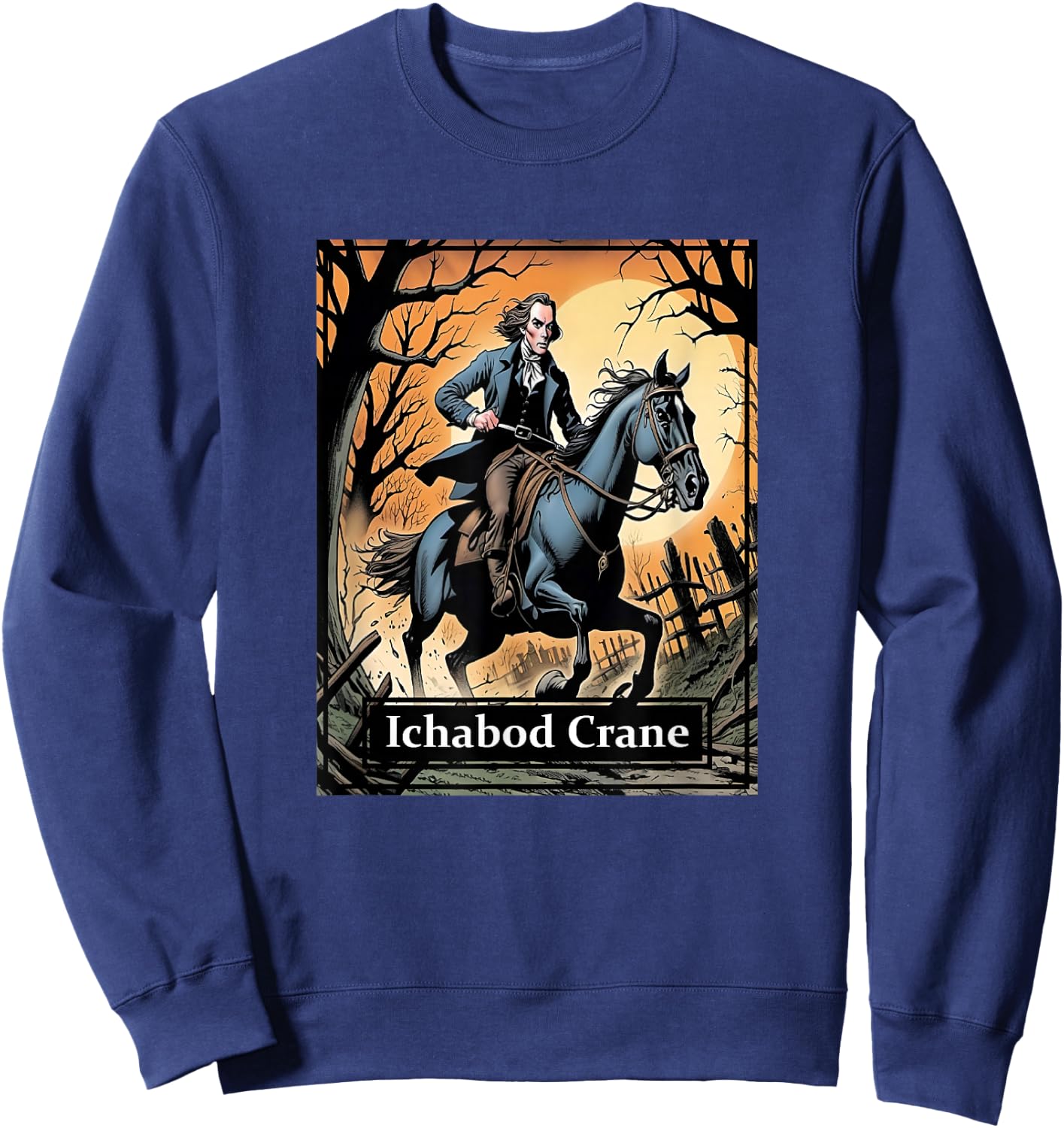 Ichabod Crane Riding on His Horse Gunpowder & Being Chased Sweatshirt - Sweatshirt | Navy