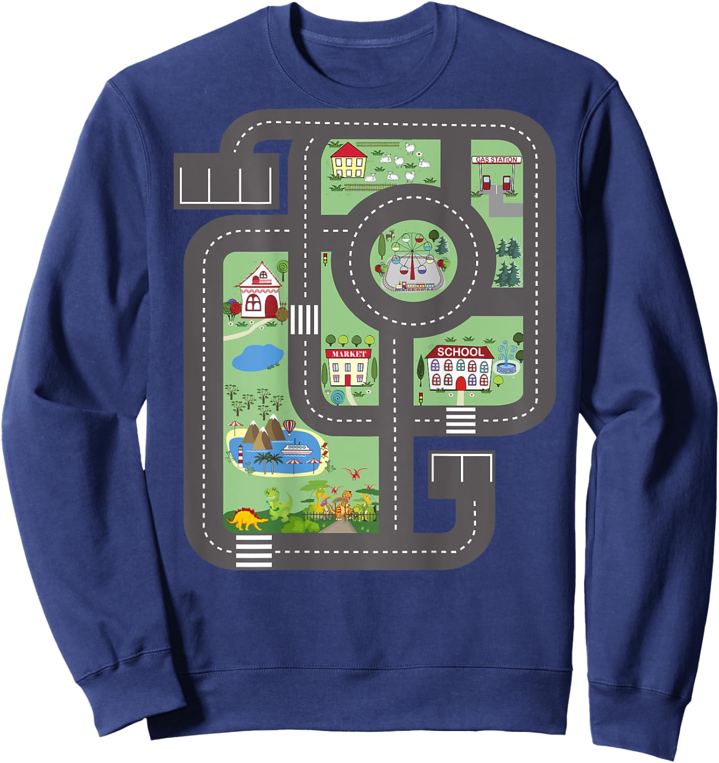Cool Play Mat Race Car Track On Dad Shirt with Dinosaurs Sweatshirt - Sweatshirt | Navy