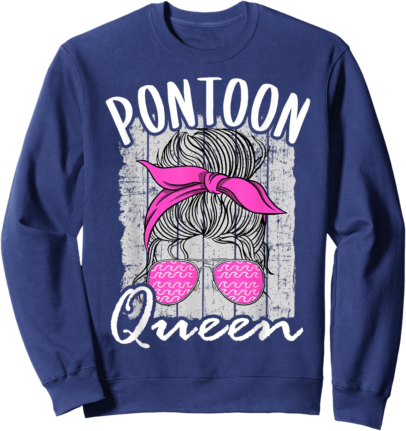 Pontoon Queen Lake Life Matching Family Vacation Boating Sweatshirt - Sweatshirt | Navy