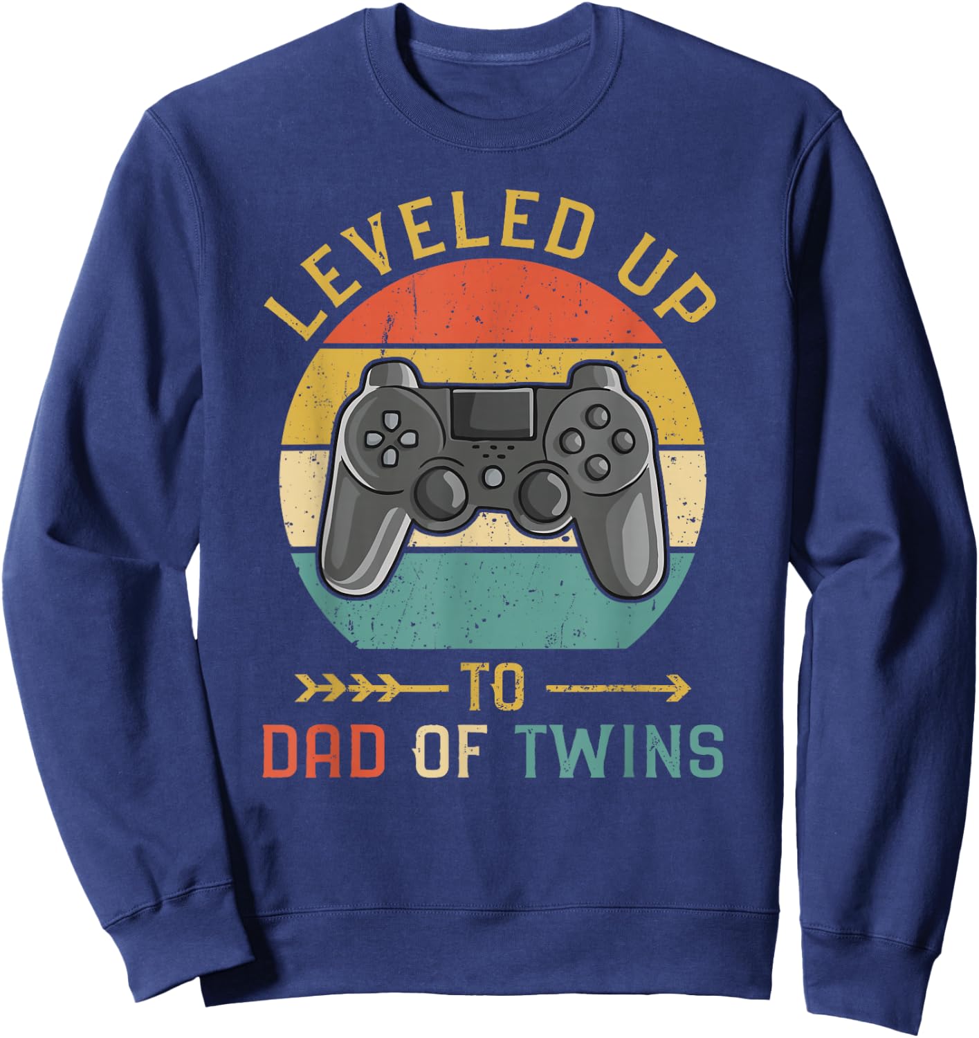 Vintage Level Up to Dad of Twins Gamer Gift Sweatshirt - Sweatshirt | Navy